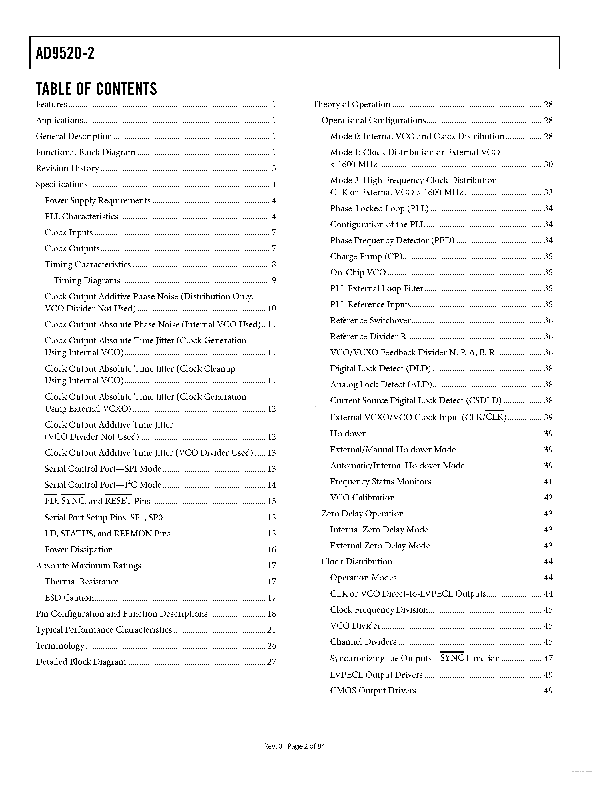 Datasheet AD9520-2 page 2 Datasheet AD9520-2 - page 2