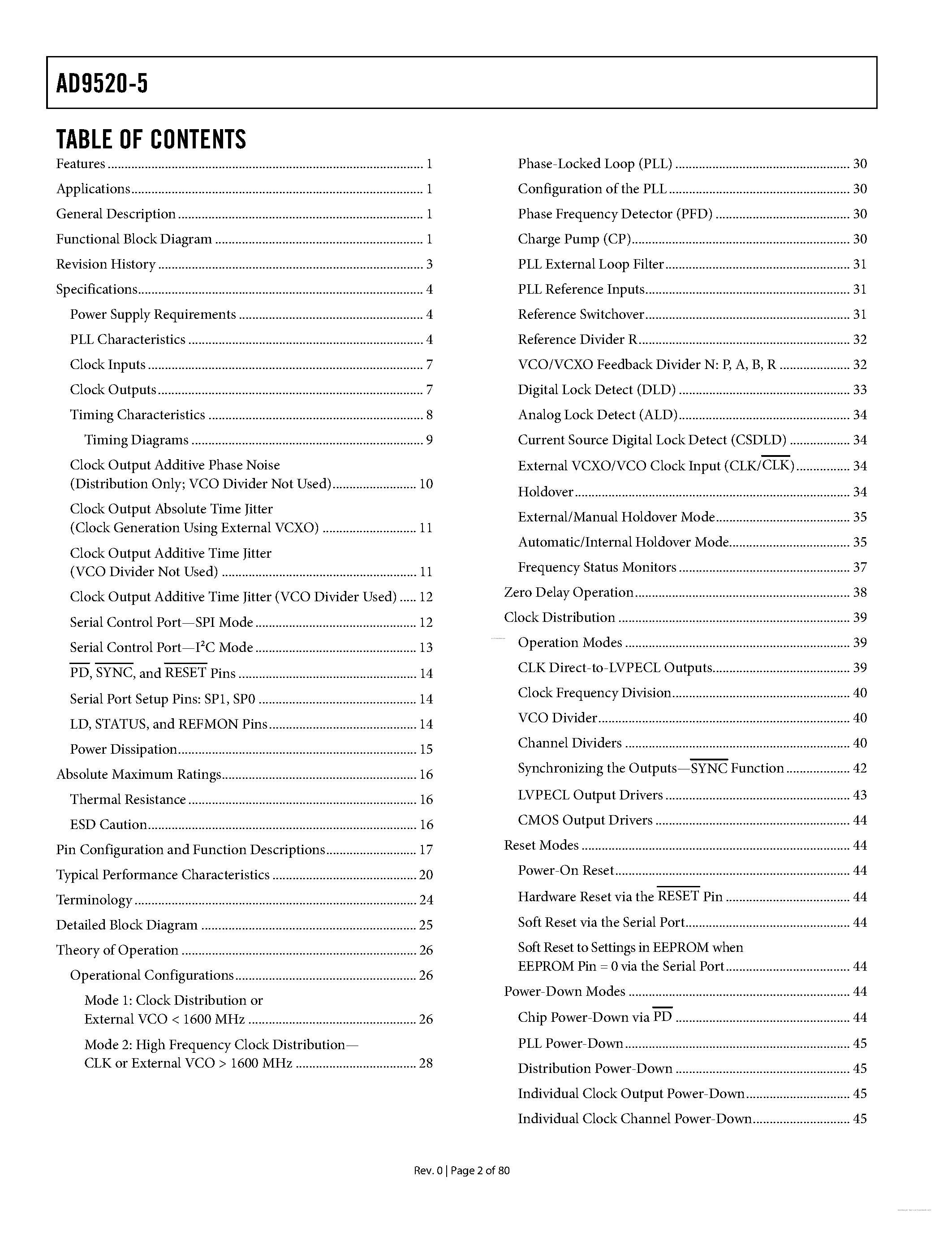 Datasheet AD9520-5 page 2 Datasheet AD9520-5 - page 2