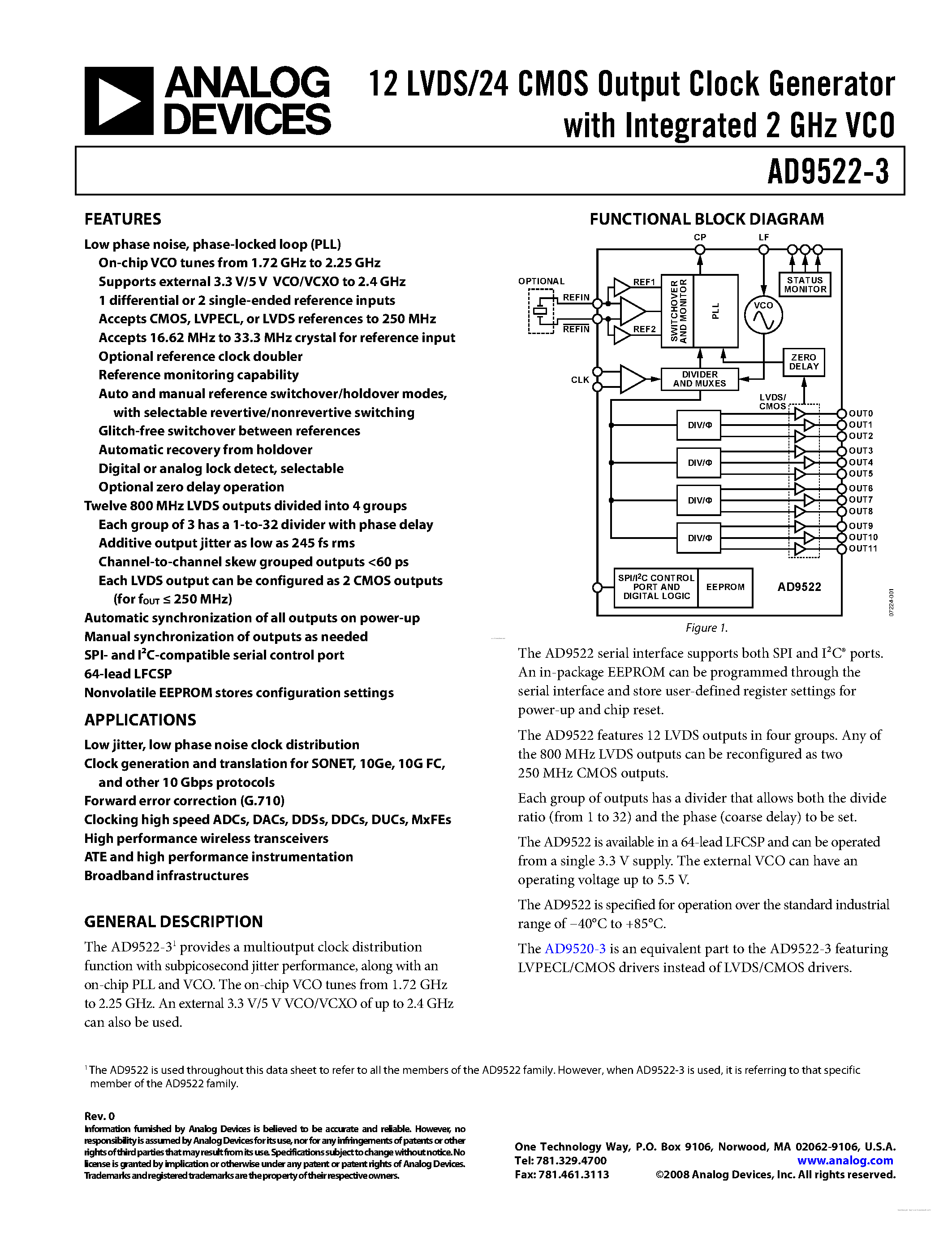 Datasheet AD9522-3 page 1 Datasheet AD9522-3 - page 1