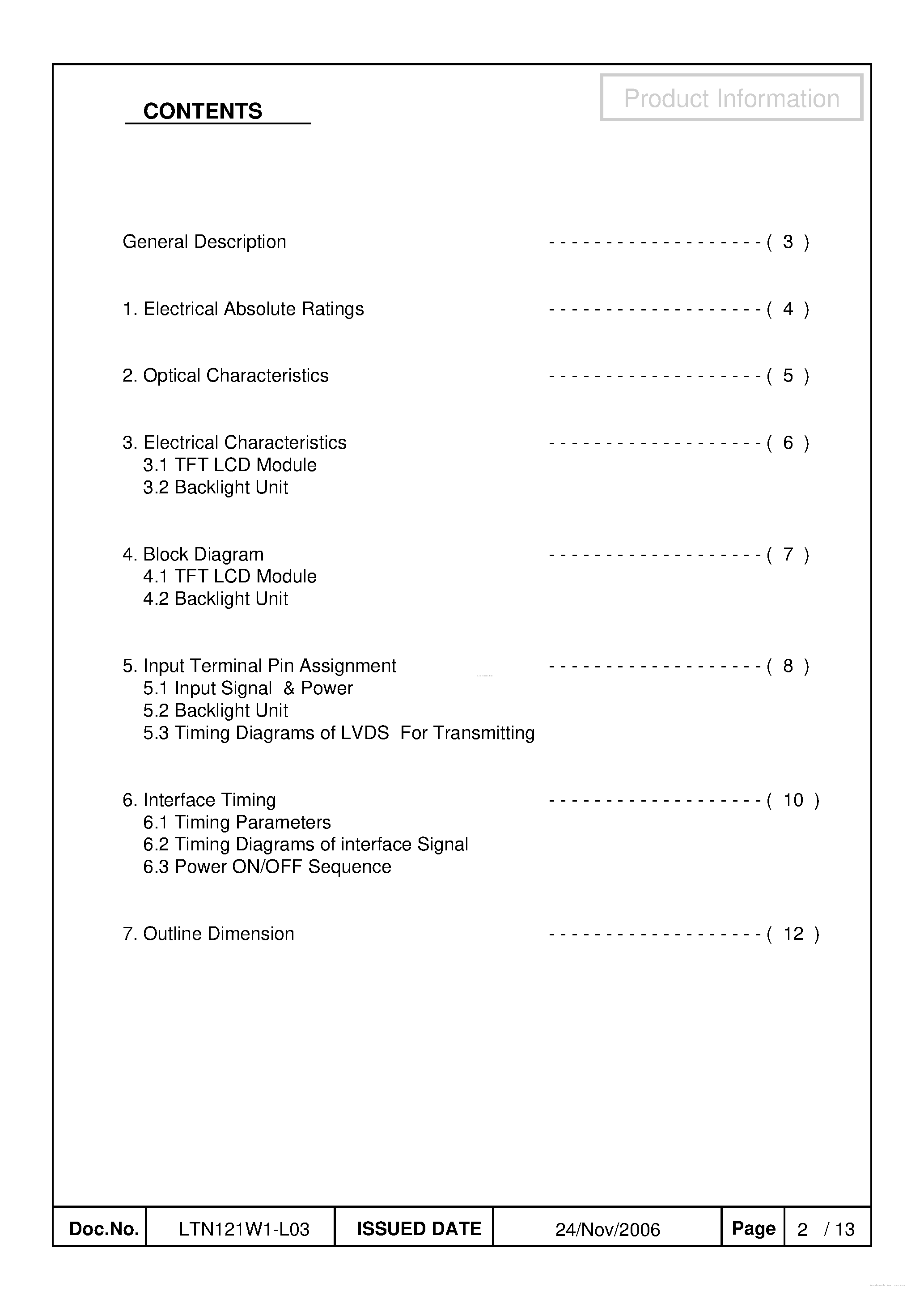Даташит LTN121W1-L03 - Display Module страница 2