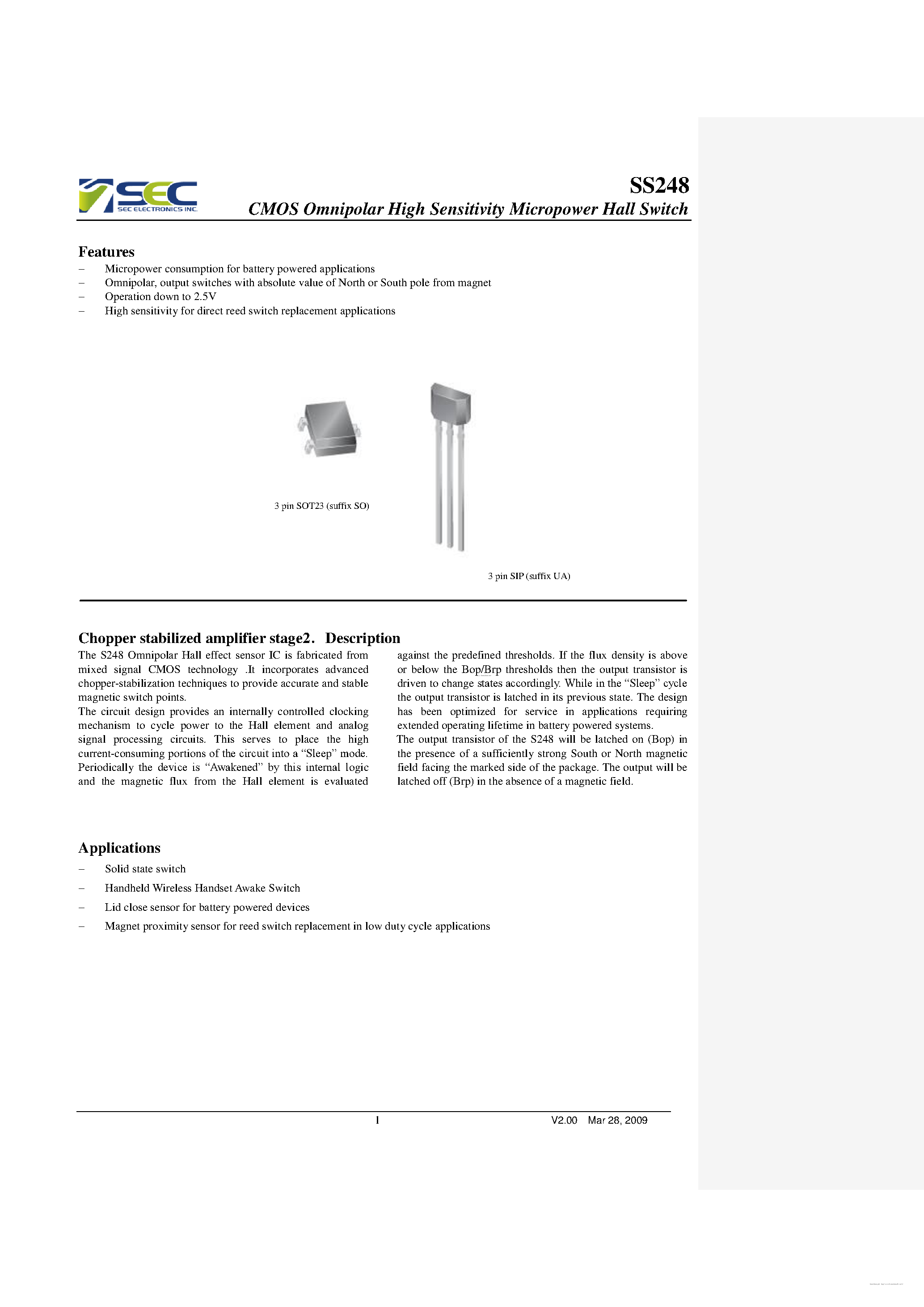 Datasheet SS248 page 1 Datasheet SS248 - page 1