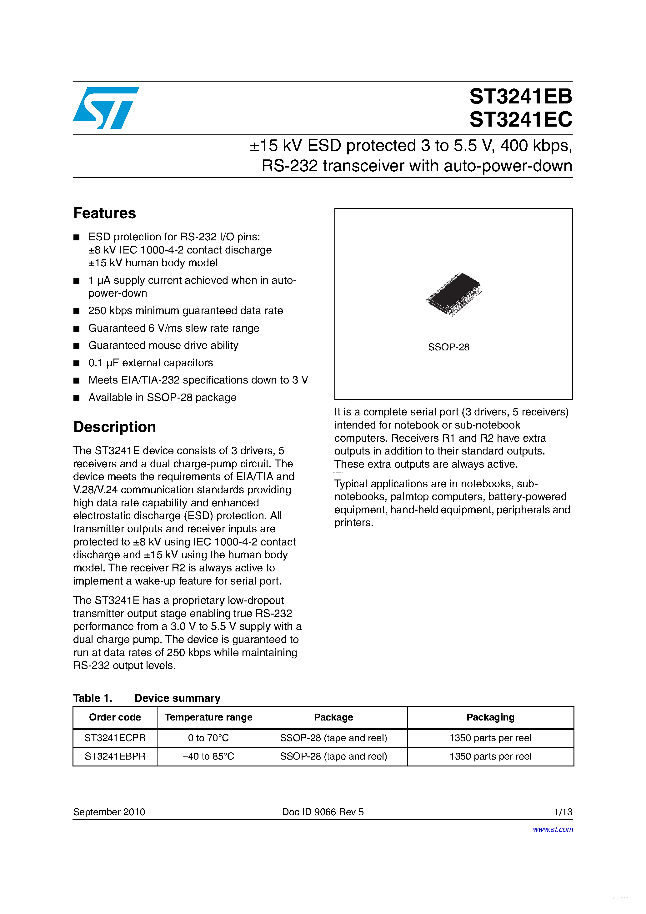 Datasheet ST3241EB page 1 Datasheet ST3241EB - page 1