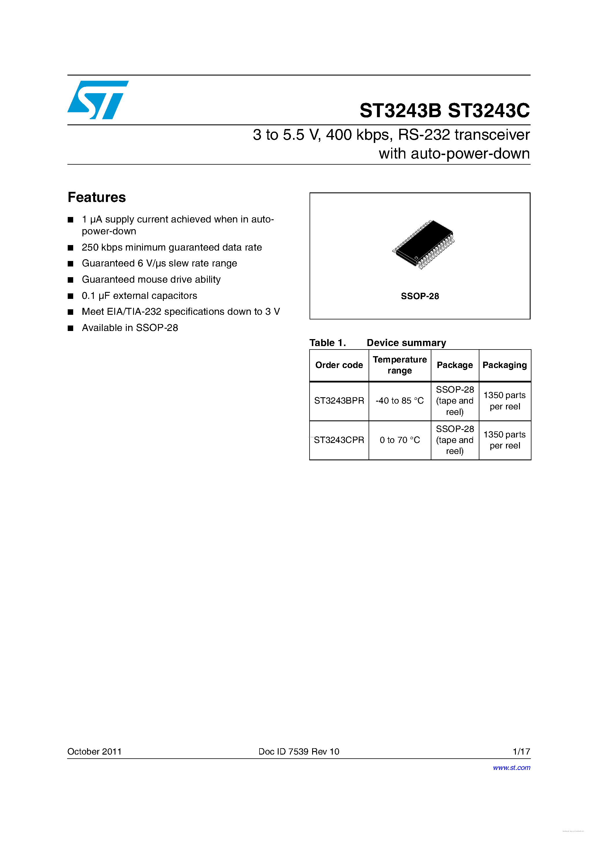 Datasheet ST3243B page 1 Datasheet ST3243B - page 1
