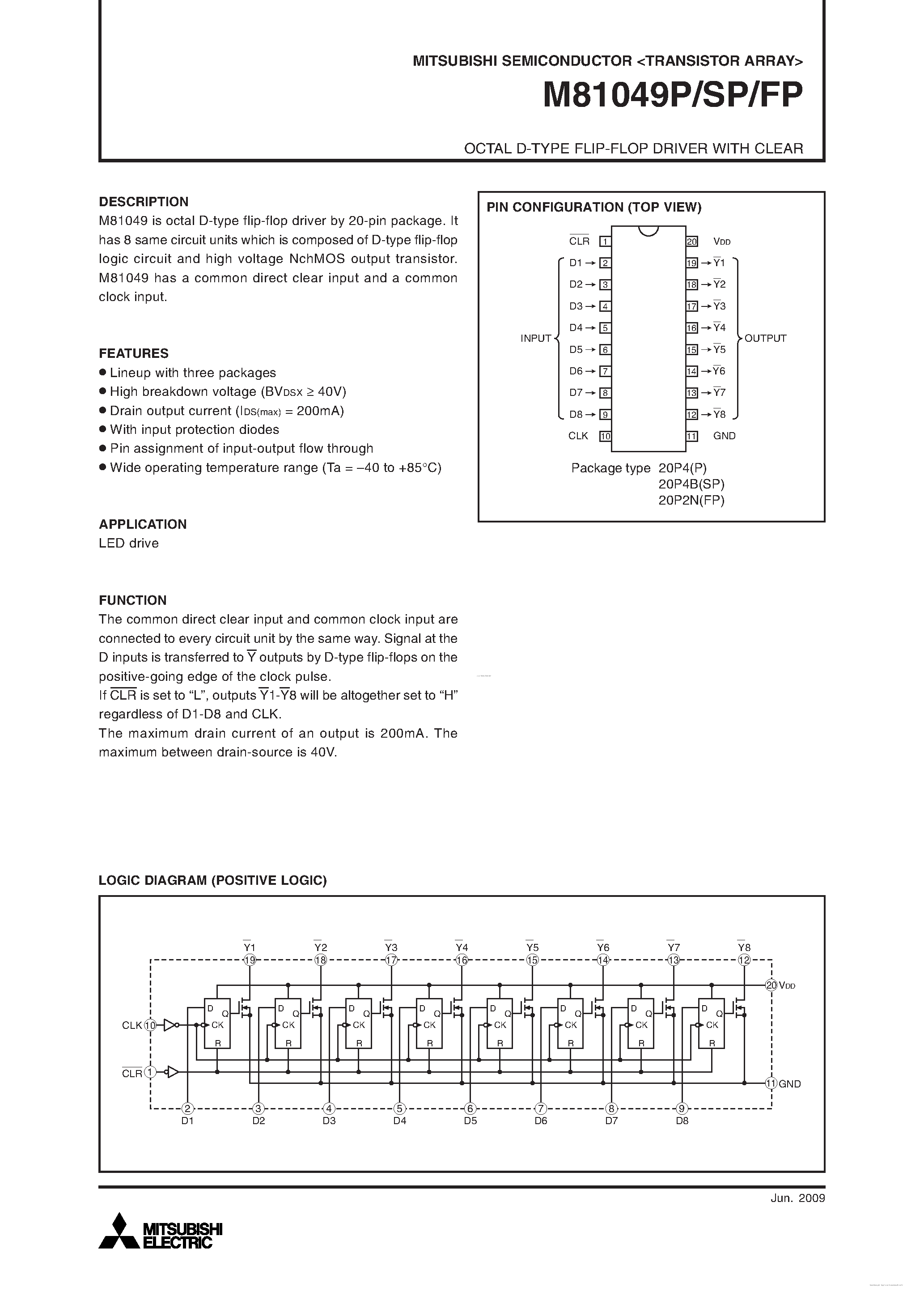 Даташит на микросхему M81049FP страница 1 Даташит M81049FP - OCTAL D-TYPE FLIP-FLOP DRIVER страница 1