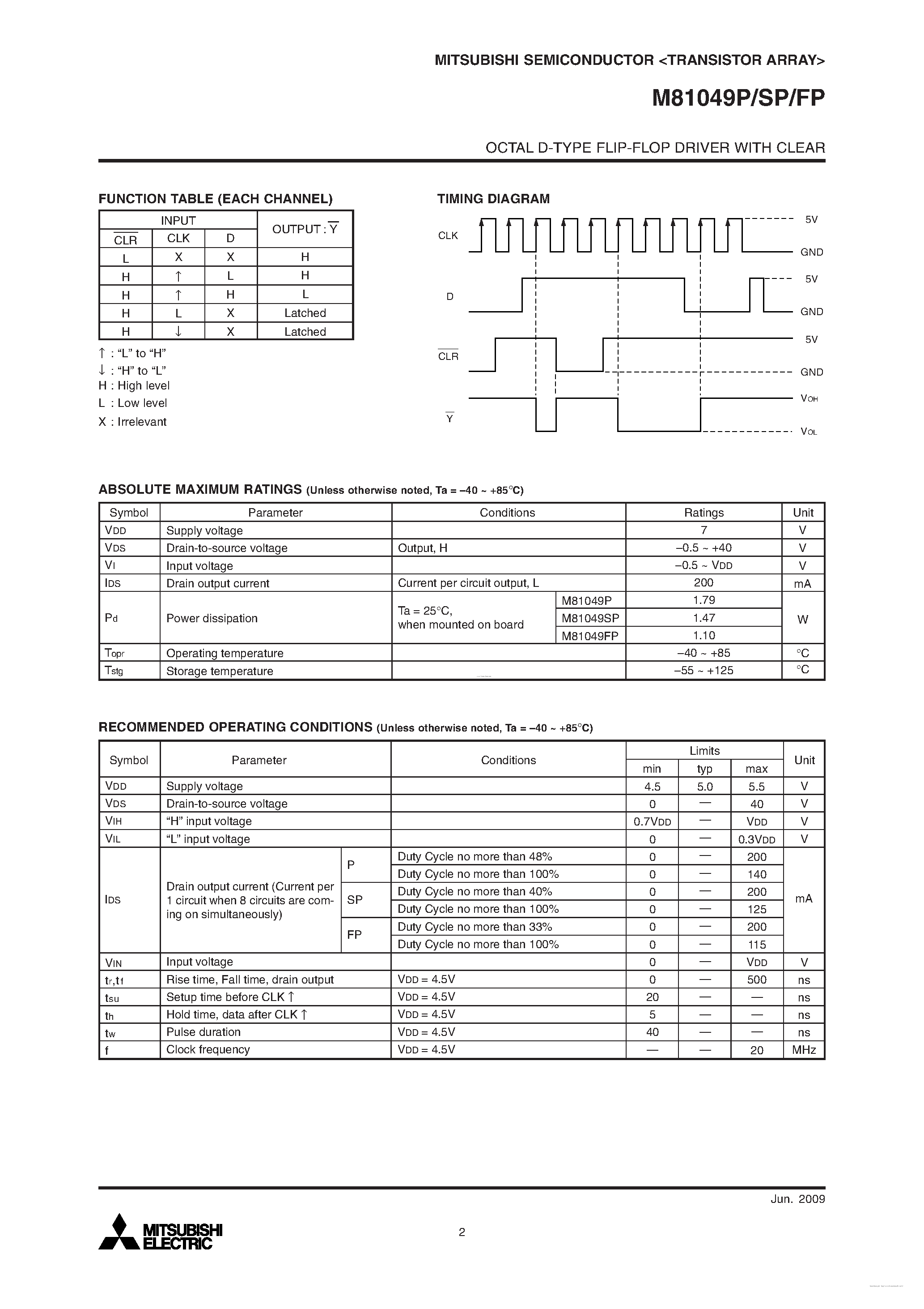 Даташит на микросхему M81049FP страница 2 Даташит M81049FP - OCTAL D-TYPE FLIP-FLOP DRIVER страница 2
