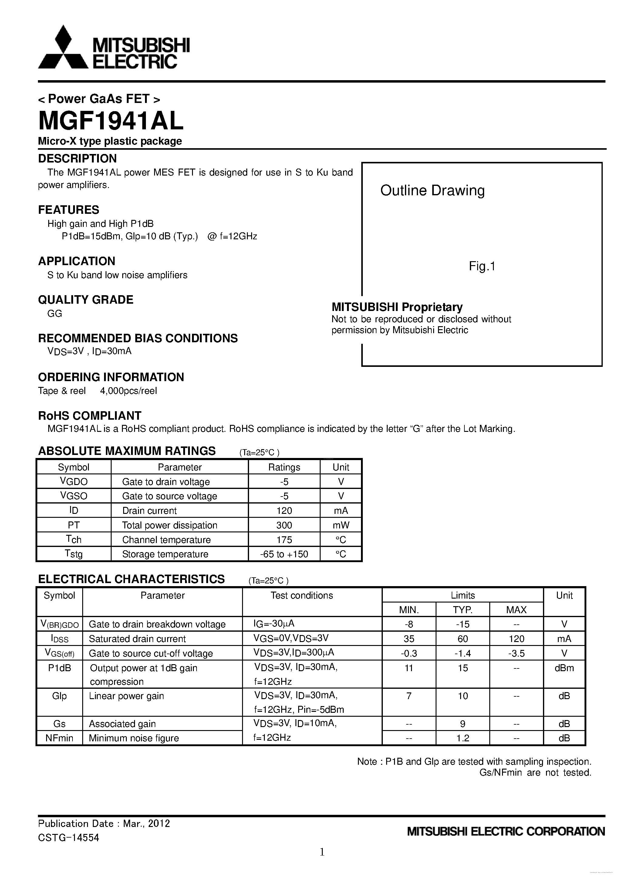 Datasheet MGF1941AL - Micro-X type plastic package page 1