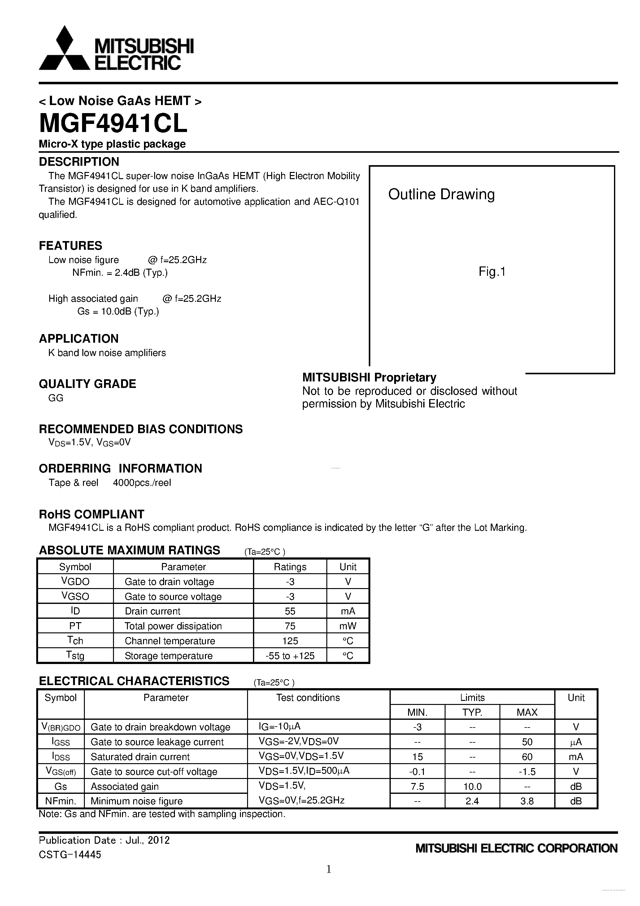 Datasheet MGF4941CL - Micro-X type plastic package page 1