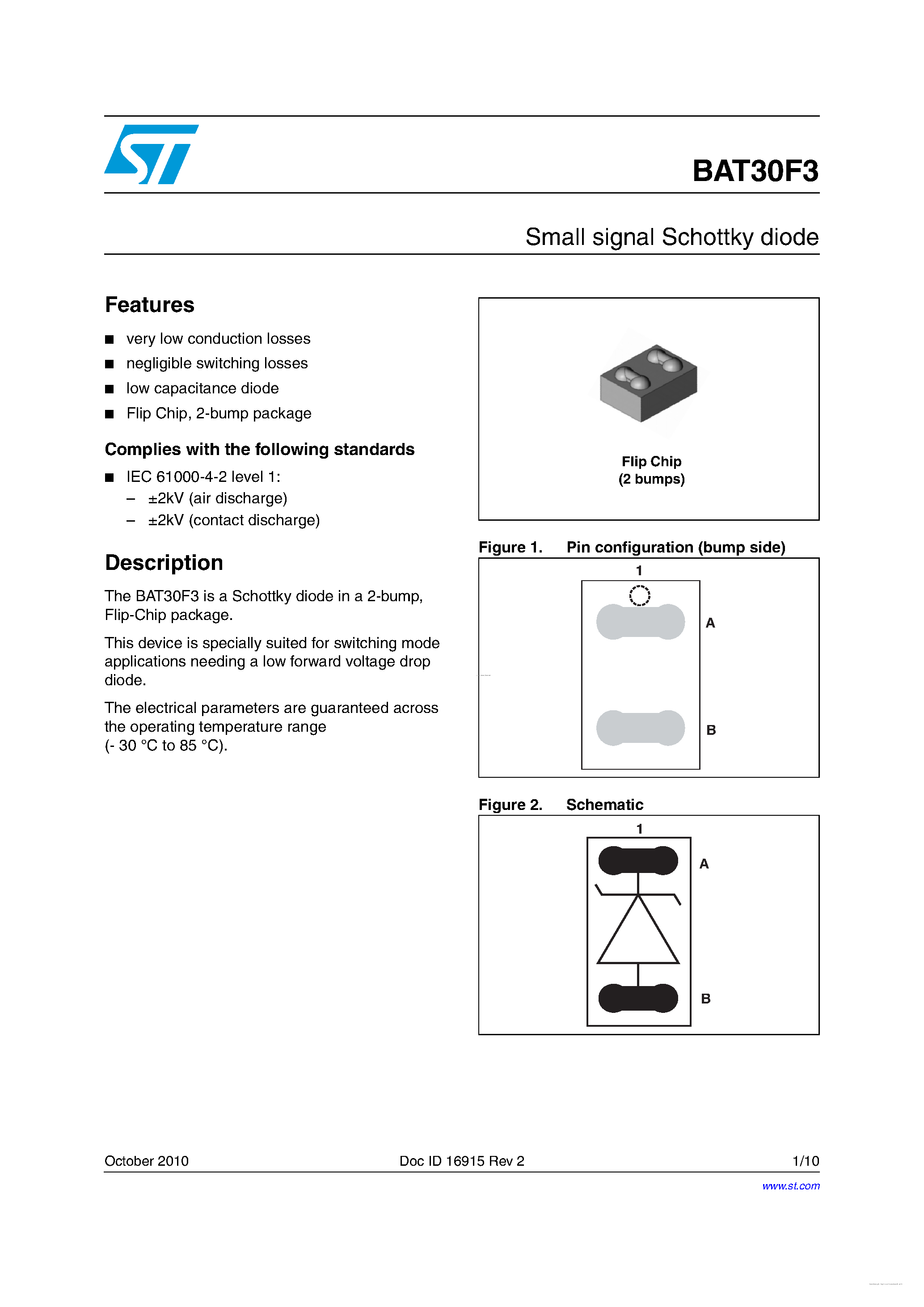 Даташит BAT30F3 - Small signal Schottky diode страница 1