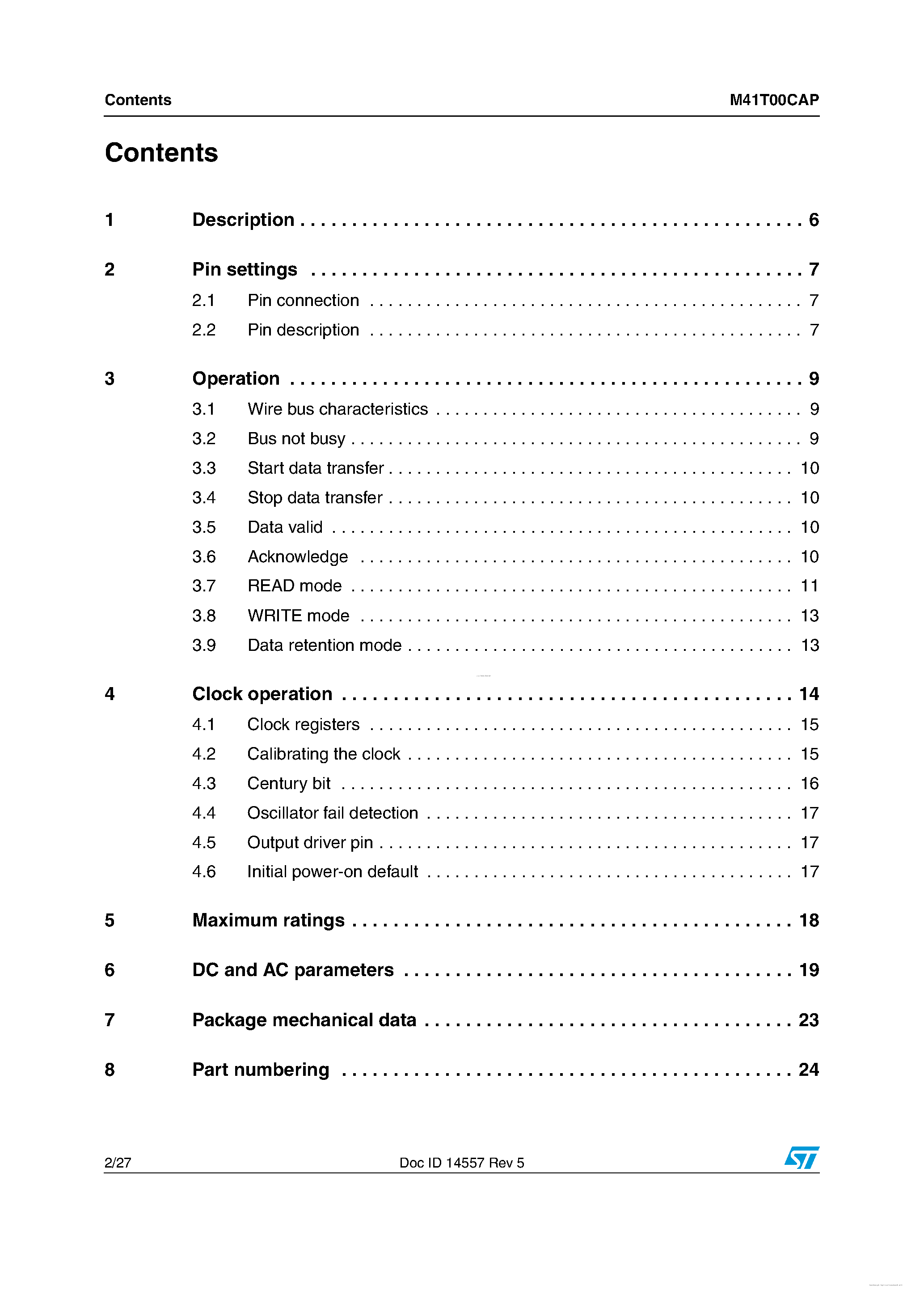 Даташит M41T00CAP - Serial access real-time clock страница 2
