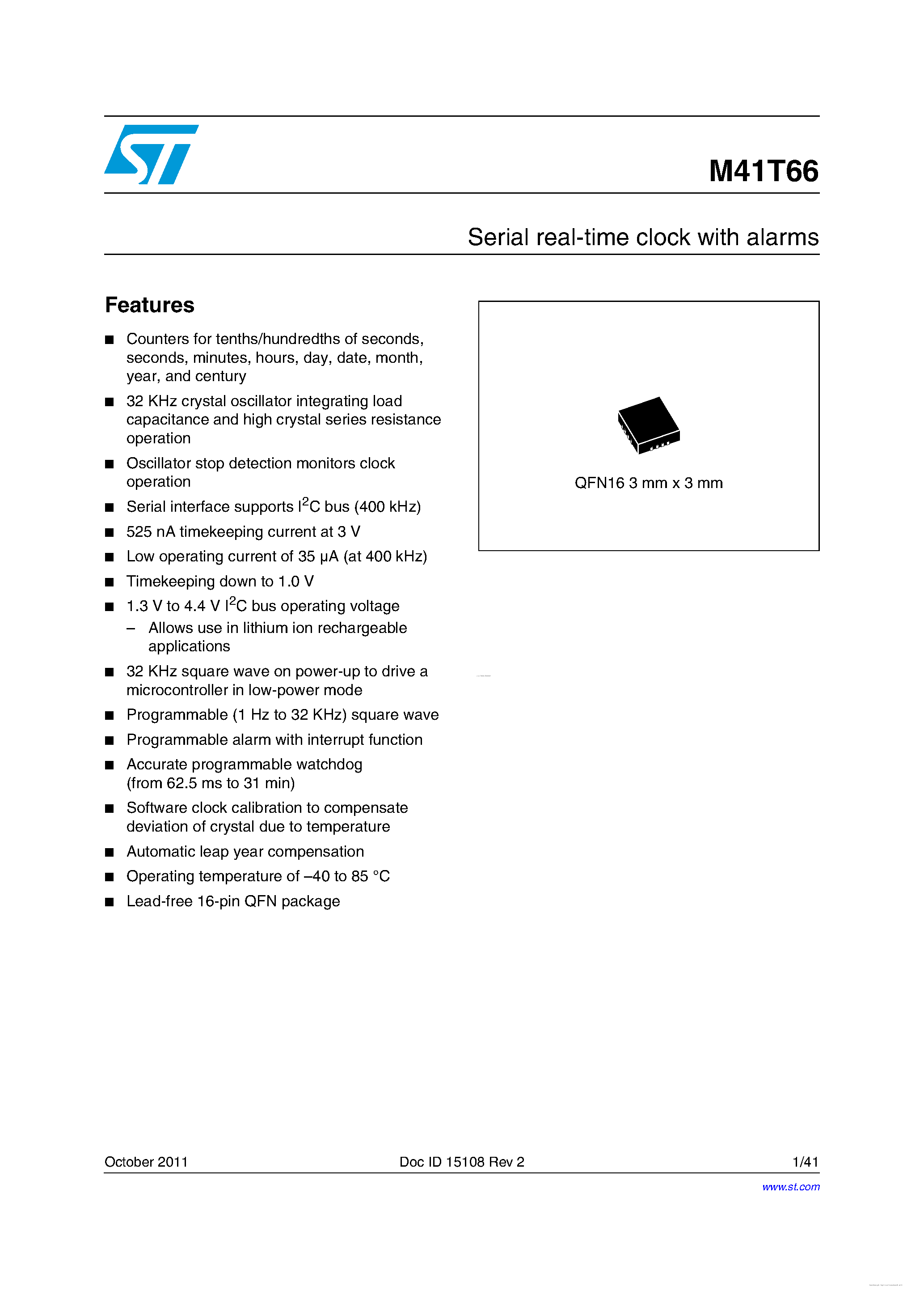 Datasheet M41T66 - Serial real-time clock page 1