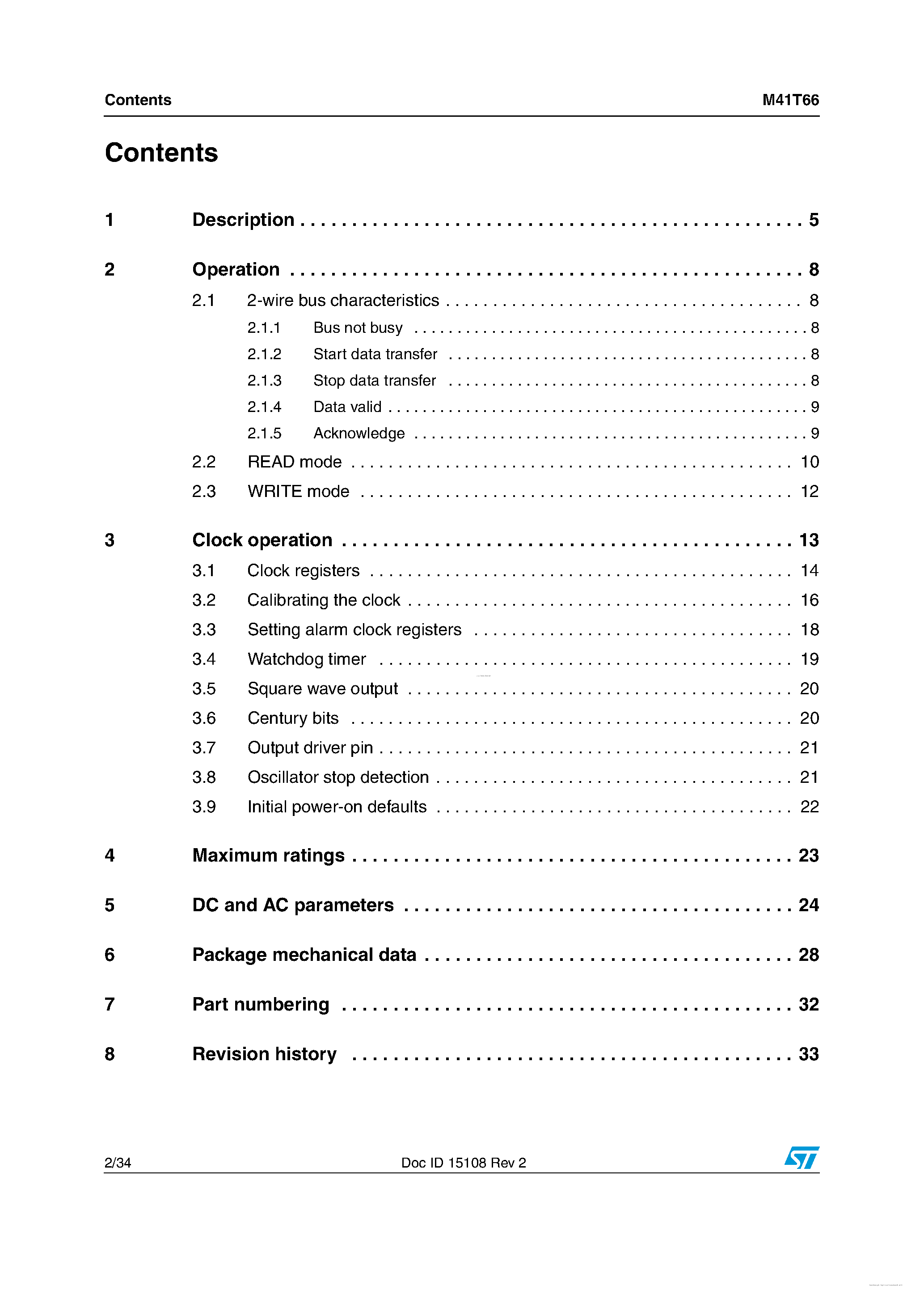 Datasheet M41T66 - Serial real-time clock page 2