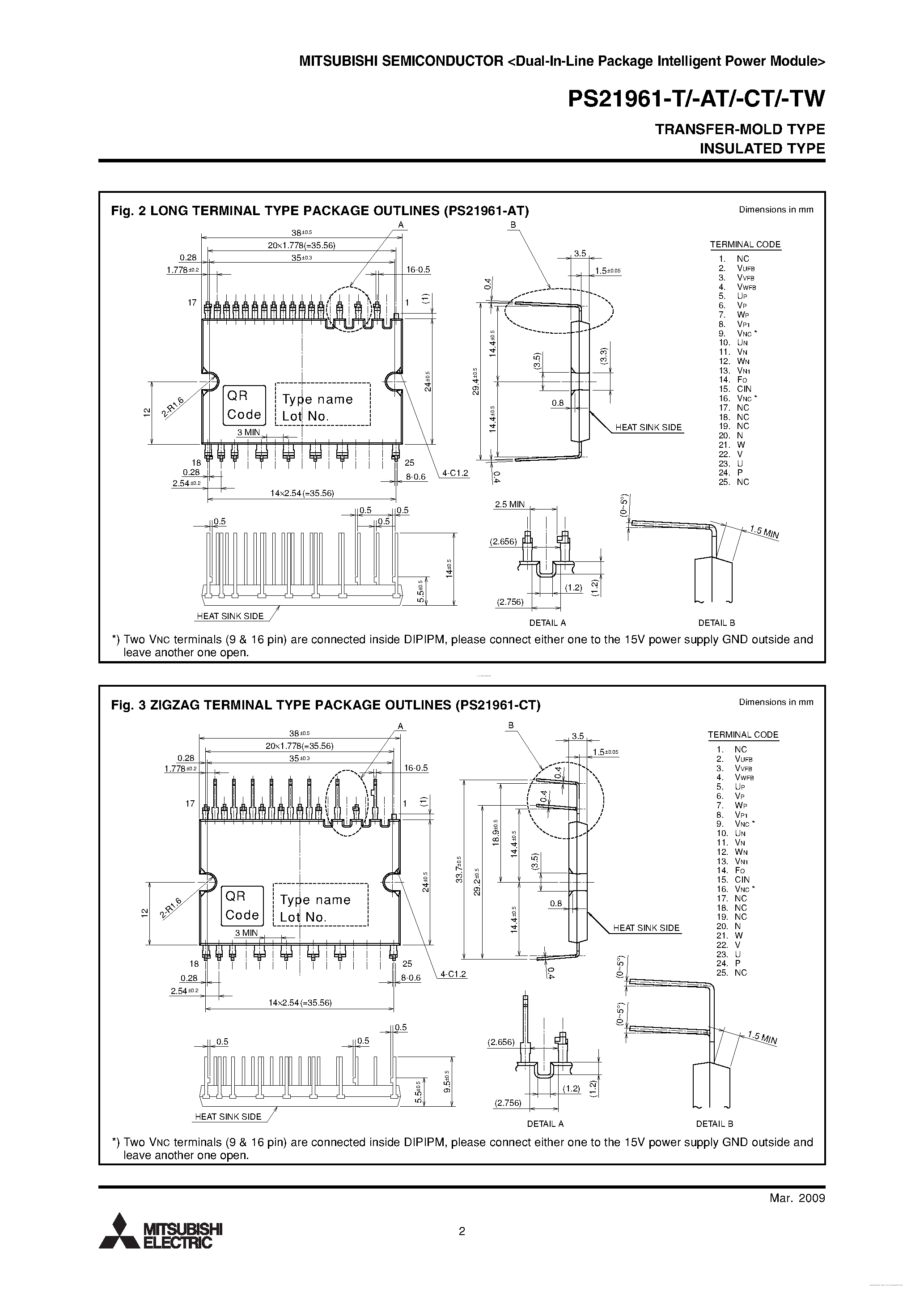 Datasheet PS21961-AT - Dual-In-Line Package Intelligent Power Module page 2