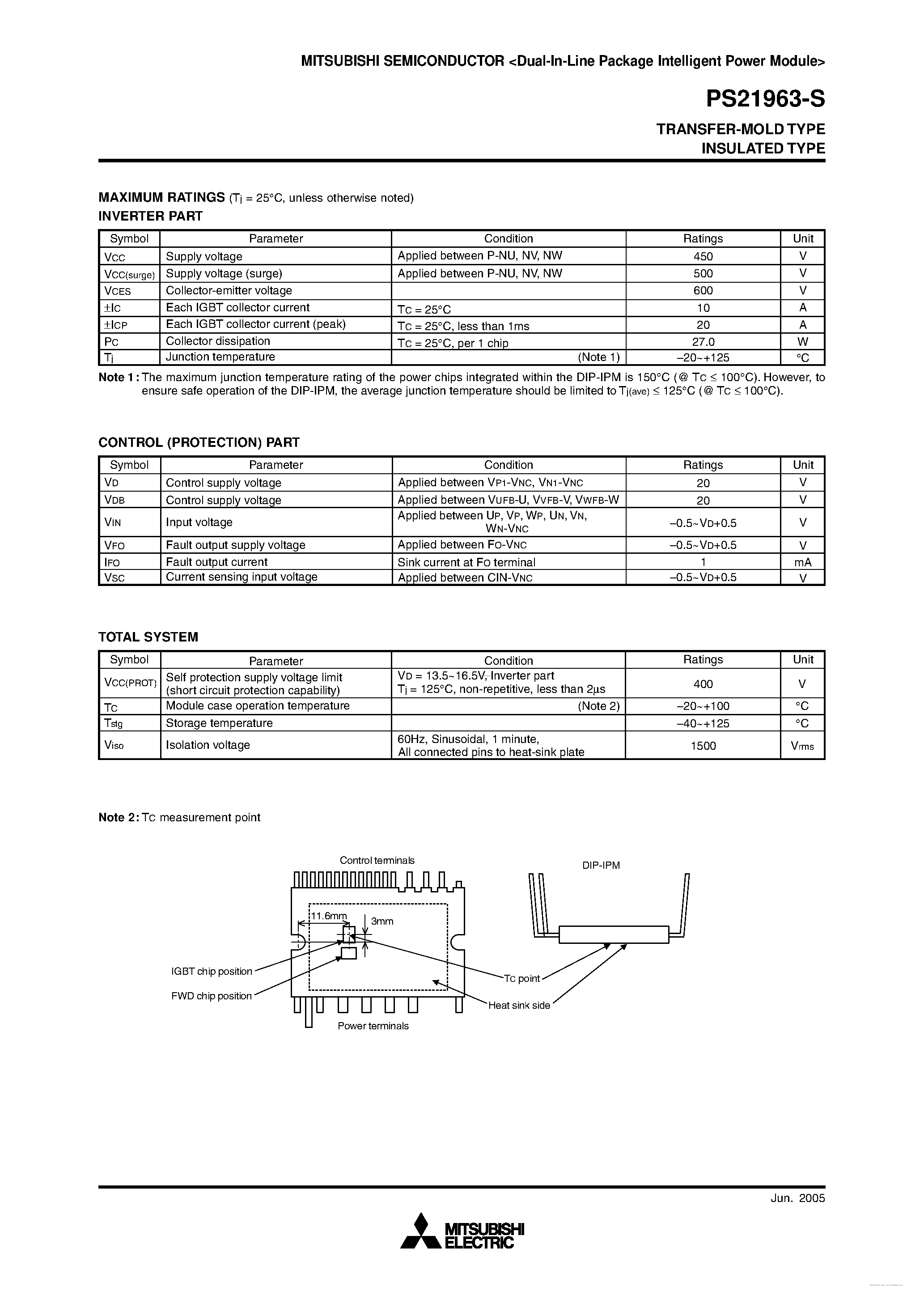 Datasheet PS21963-S - Dual-In-Line Package Intelligent Power Module page 2