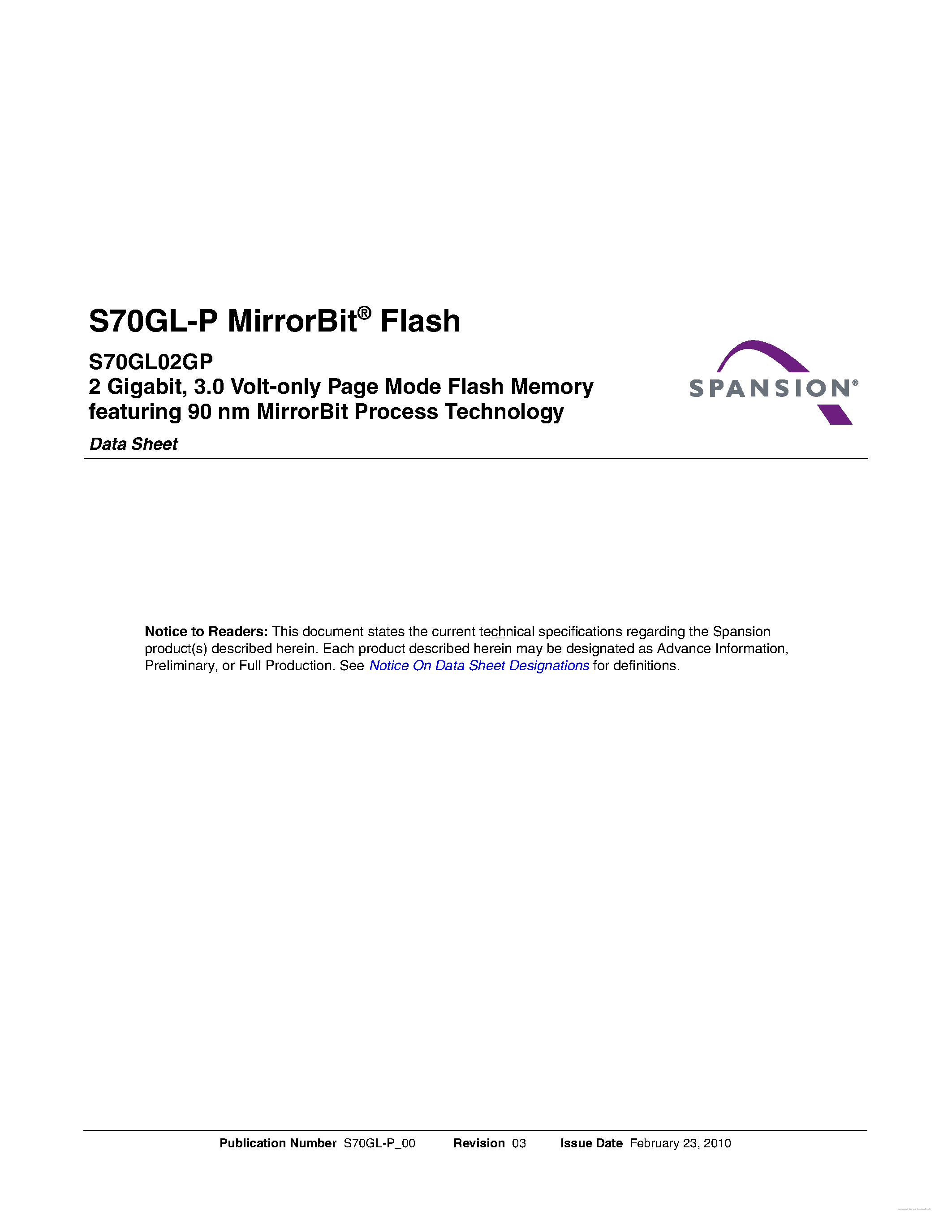 Даташит S70GL-P - 3.0 Volt-only Page Mode Flash Memory страница 1