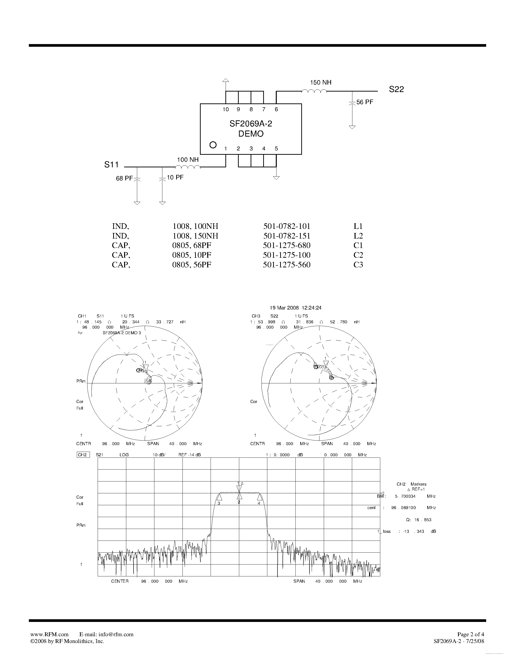 Datasheet SF2069A-2 page 2 Datasheet SF2069A-2 - SAW Filter page 2