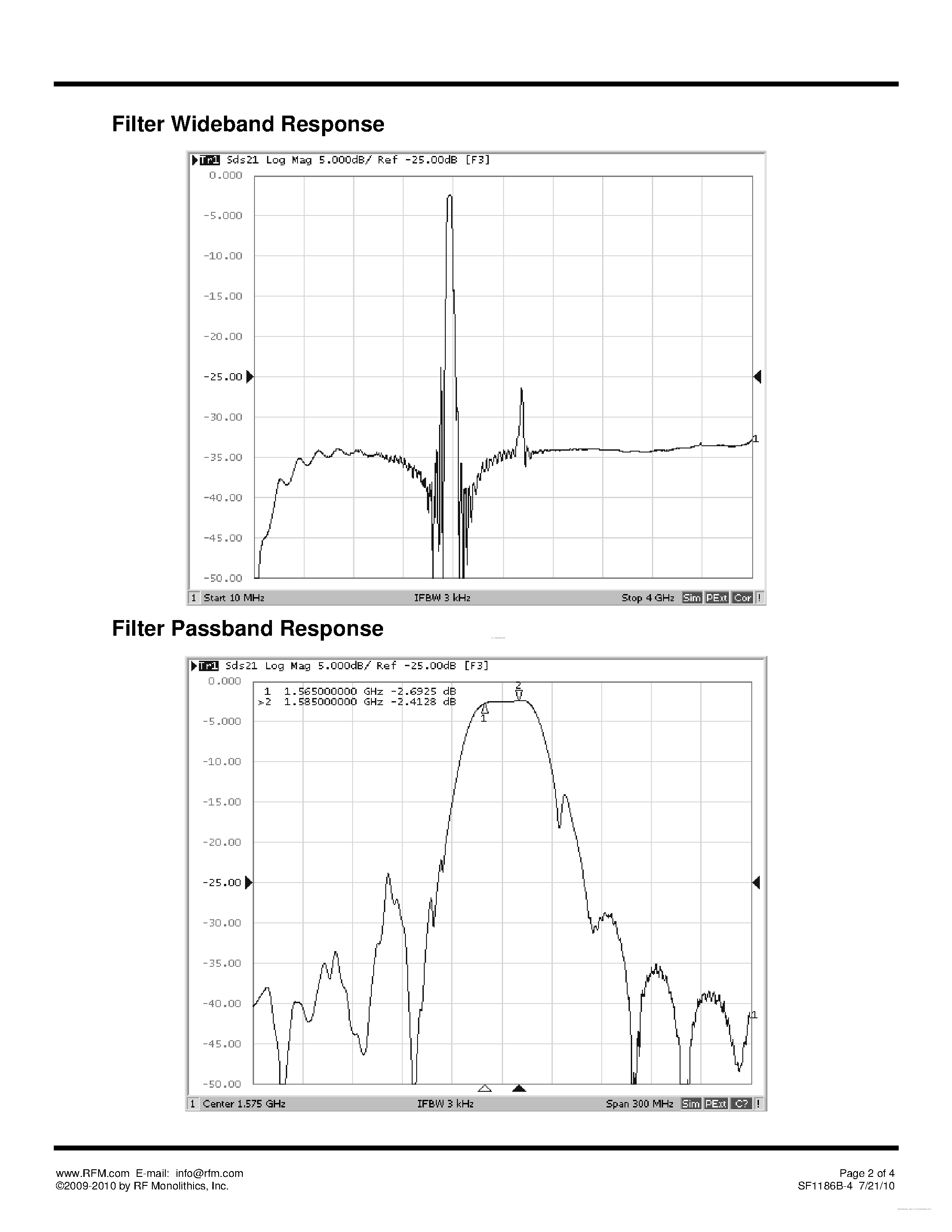 Datasheet SF1186B-4 - SAW Filter page 2
