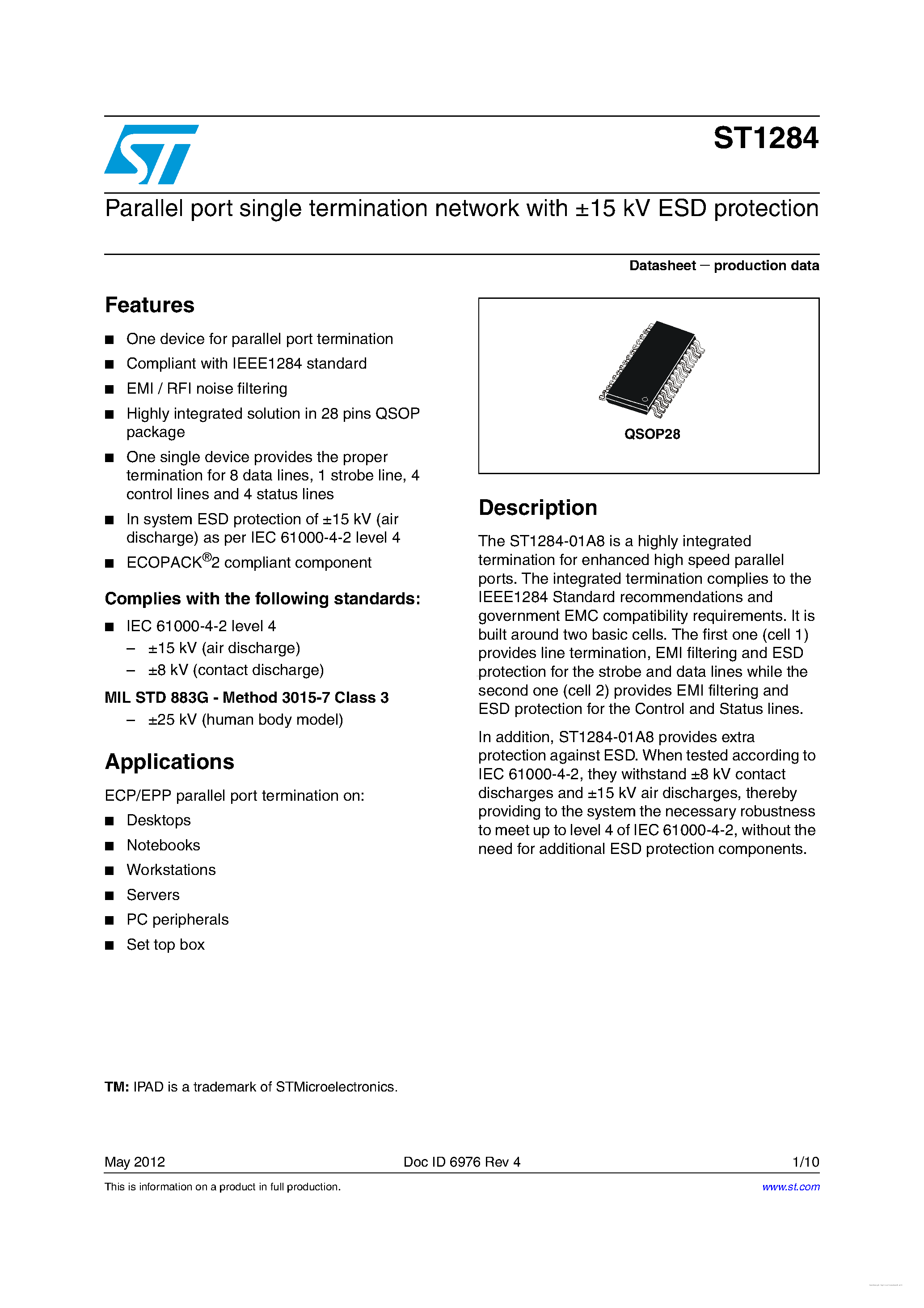 Datasheet ST1284 page 1 Datasheet ST1284 - page 1