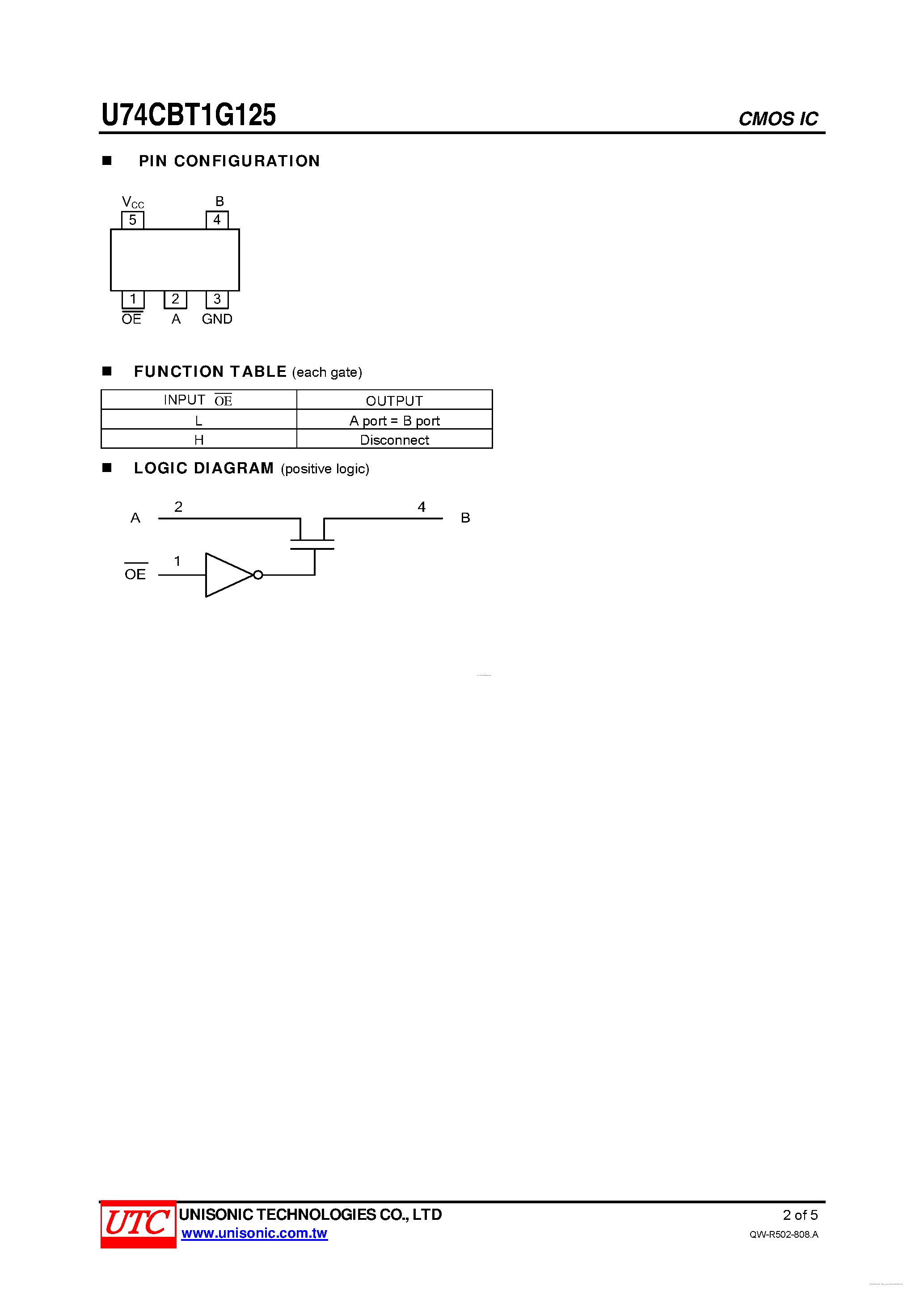 Datasheet U74CBT1G125 - SINGLE FET BUS SWITCH page 2