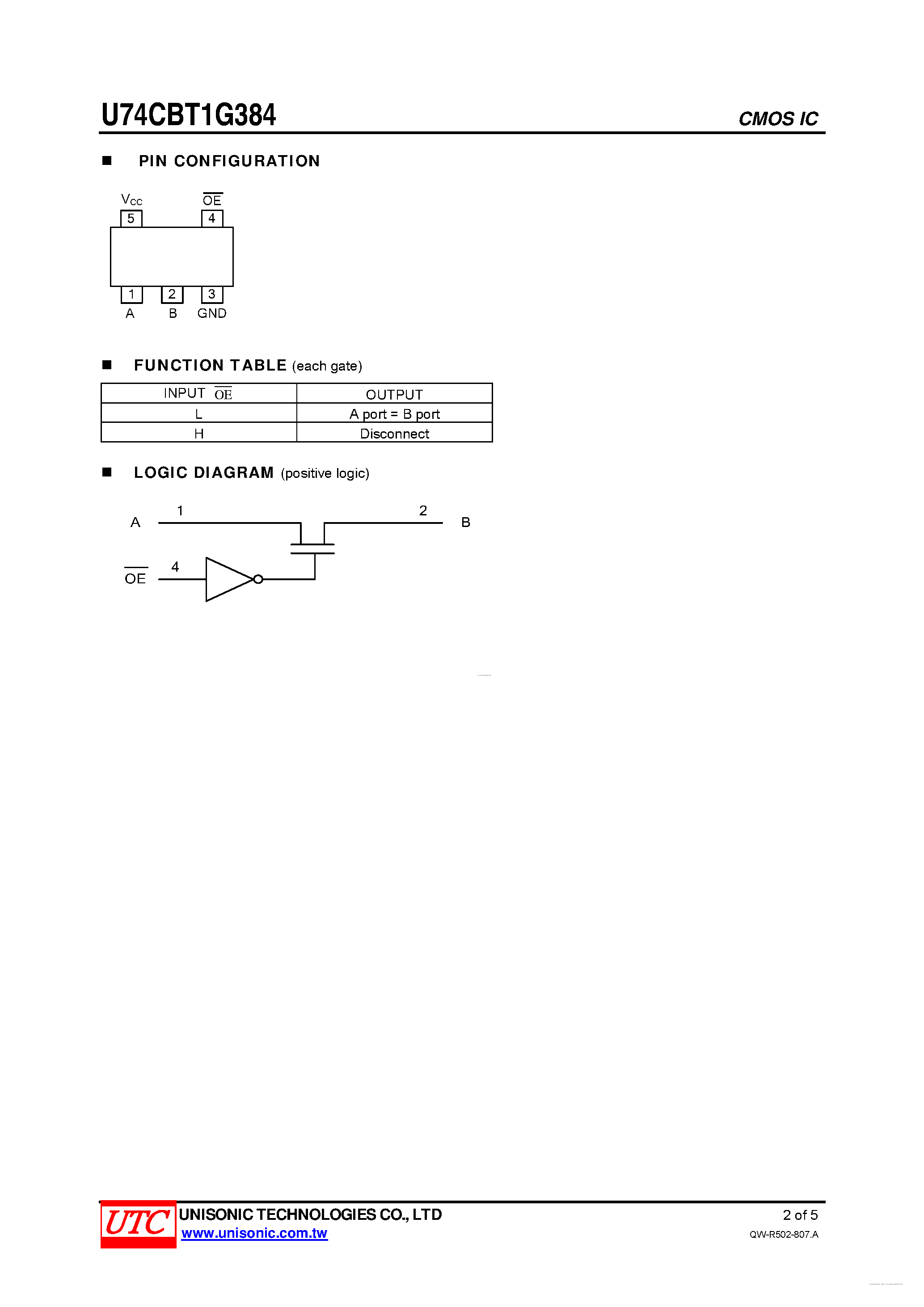 Datasheet U74CBT1G384 - SINGLE FET BUS SWITCH page 2