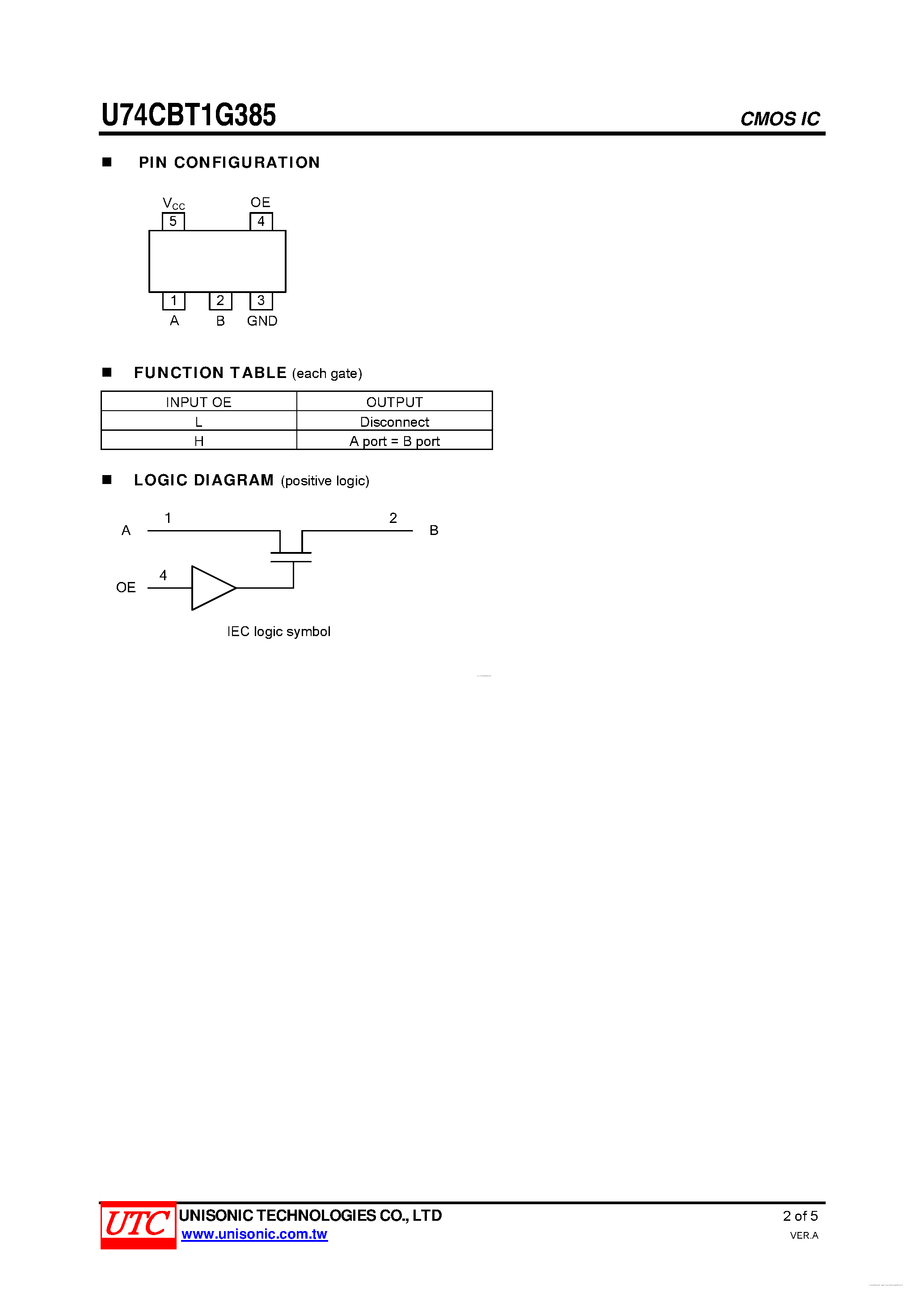 Datasheet U74CBT1G385 - SINGLE FET BUS SWITCH page 2