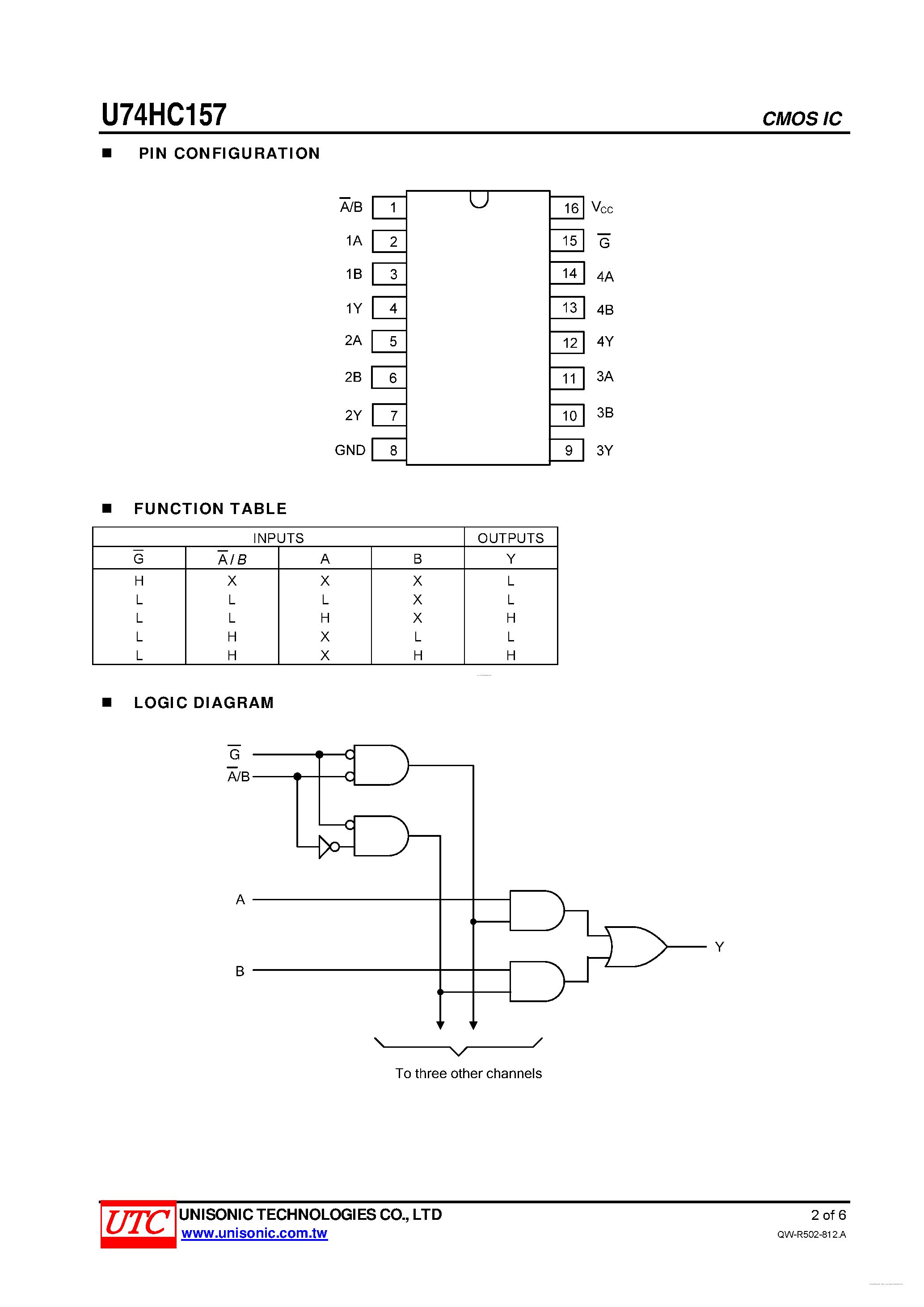 Datasheet U74HC157 - QUADRUPLE 2-LINE TO 1-LINE DATA SELECTORS / MULTIPLEXERS page 2