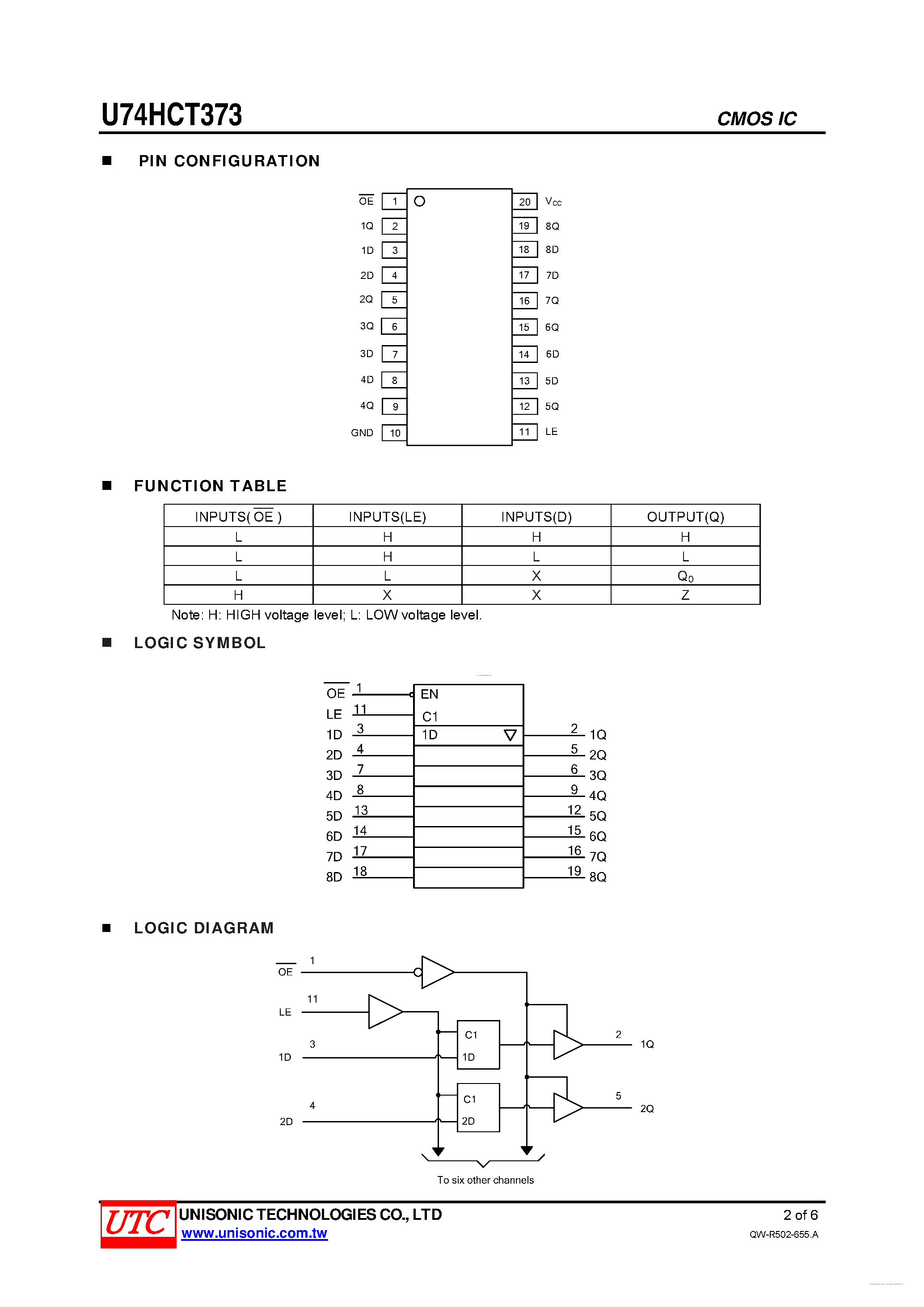Datasheet U74HCT373 - OCTAL TRANSPARENT D-TYPE LATCHES page 2