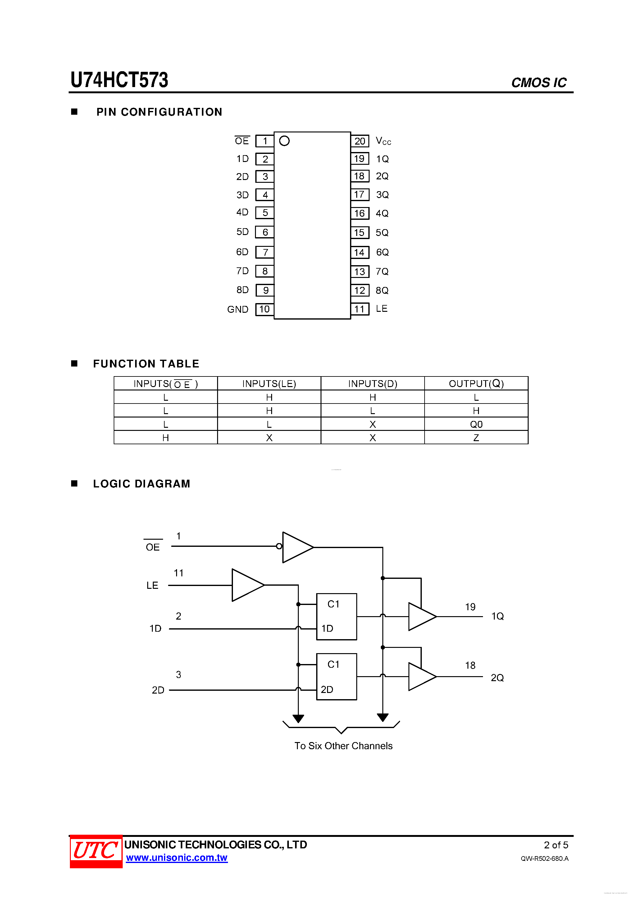 Datasheet U74HCT573 - OCTAL TRANSPARENT D-TYPE LATCHES page 2
