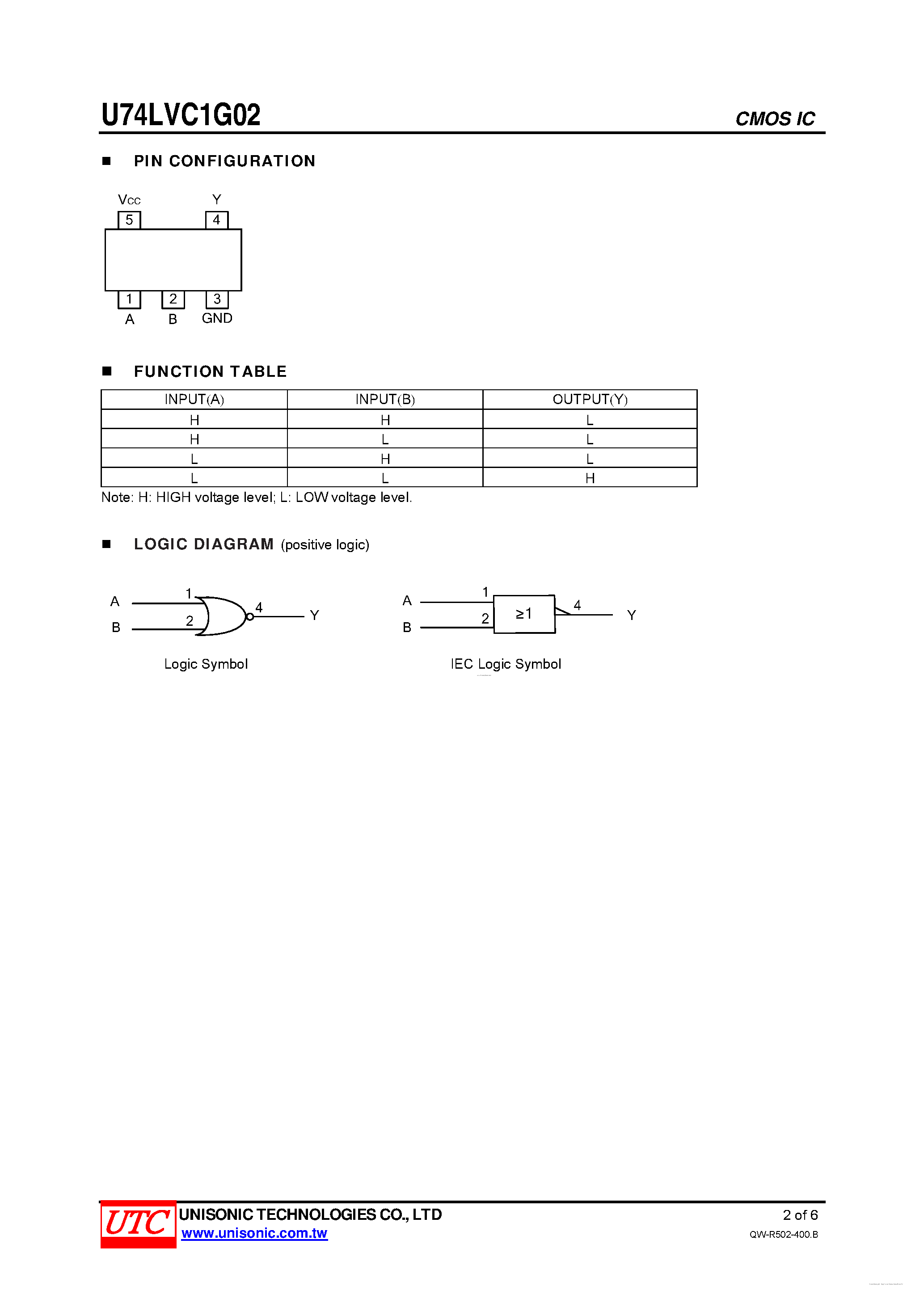 Datasheet U74LVC1G02 - SINGLE 2-INPUT NOR GATE page 2