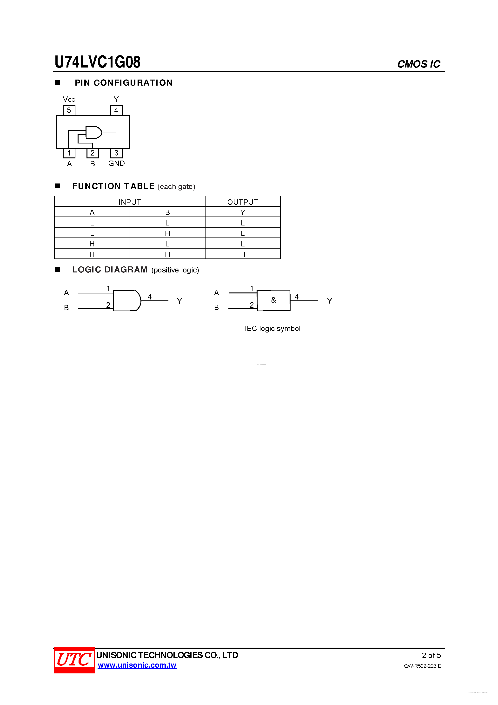 Datasheet U74LVC1G08 - 2-INPUT AND GATE page 2