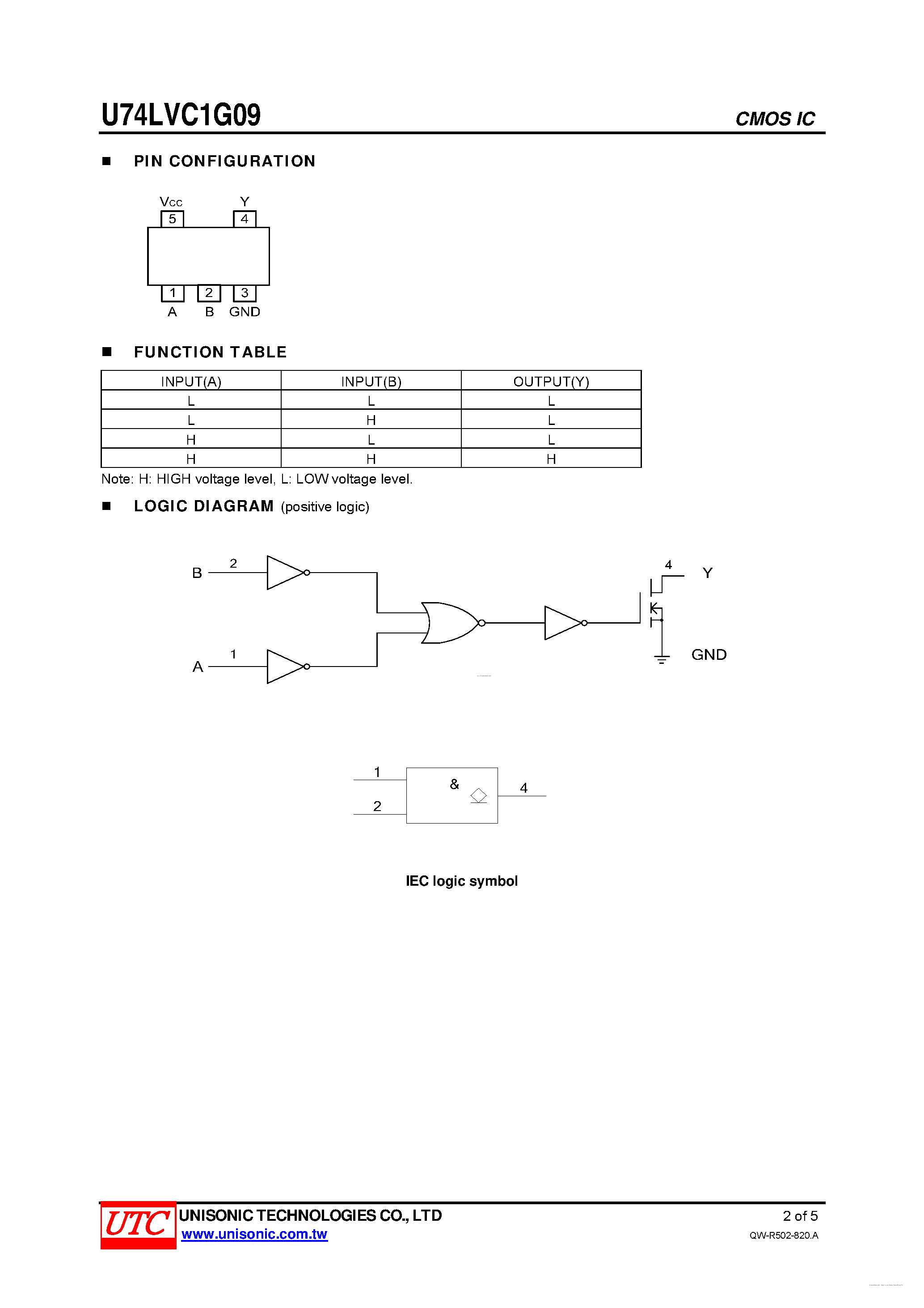 Datasheet U74LVC1G09 - SINGLE 2-INPUT POSITIVE-AND GATE page 2