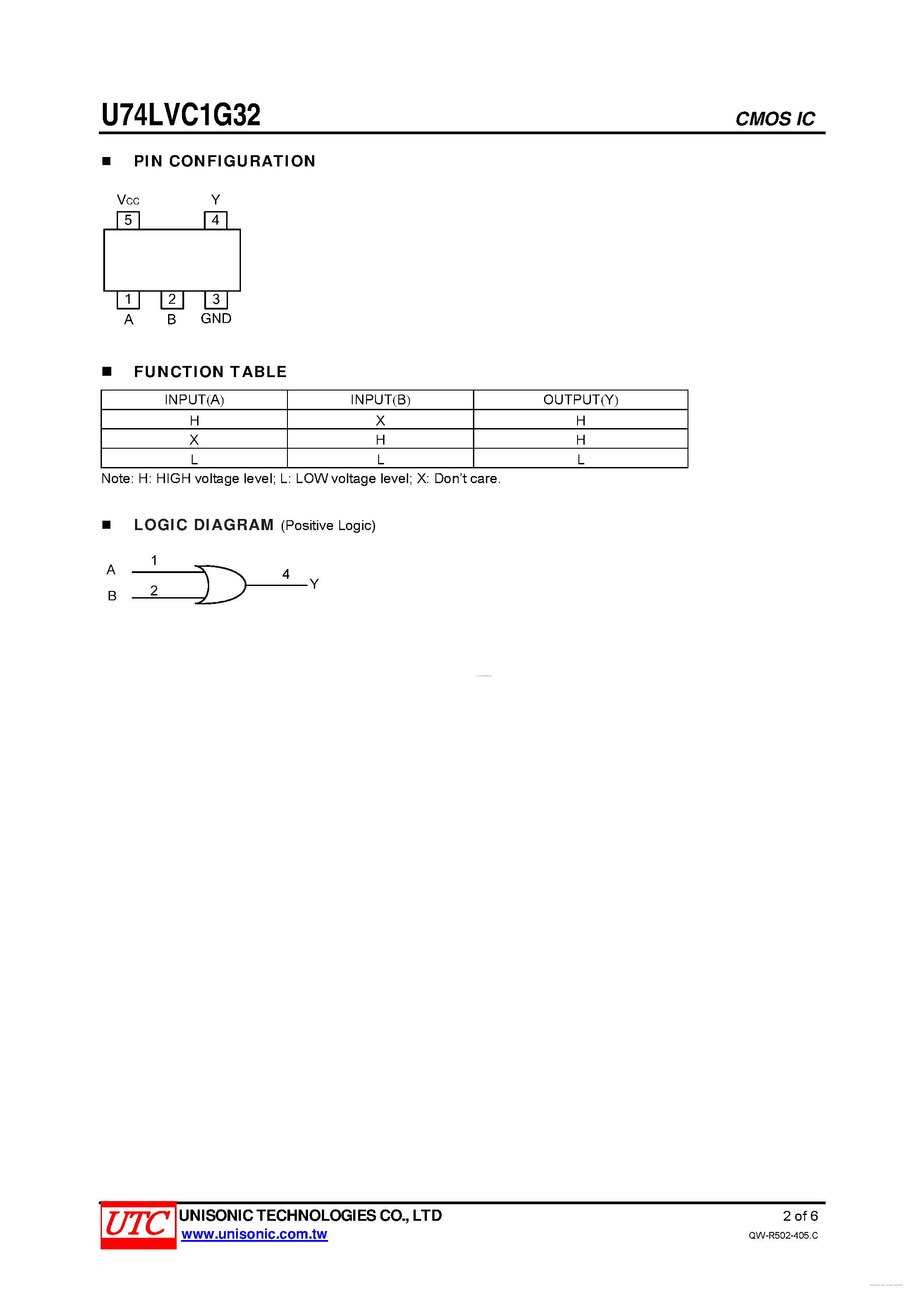 Datasheet U74LVC1G32 page 2 Datasheet U74LVC1G32 - SINGLE 2-INPUT POSITIVE-OR GATE page 2