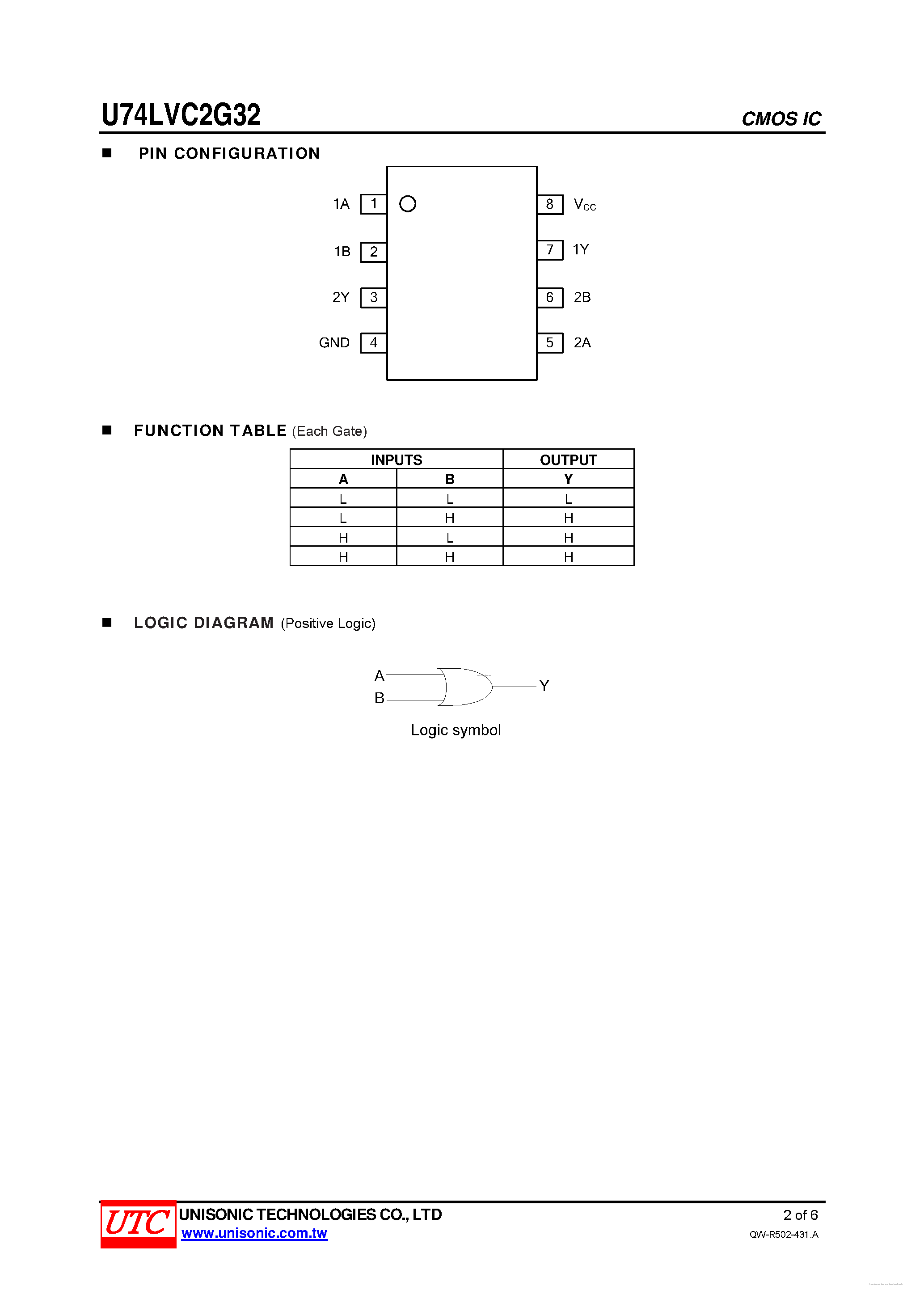 Datasheet U74LVC2G32 - DUAL 2-INPUT POSITIVE-OR GATE page 2