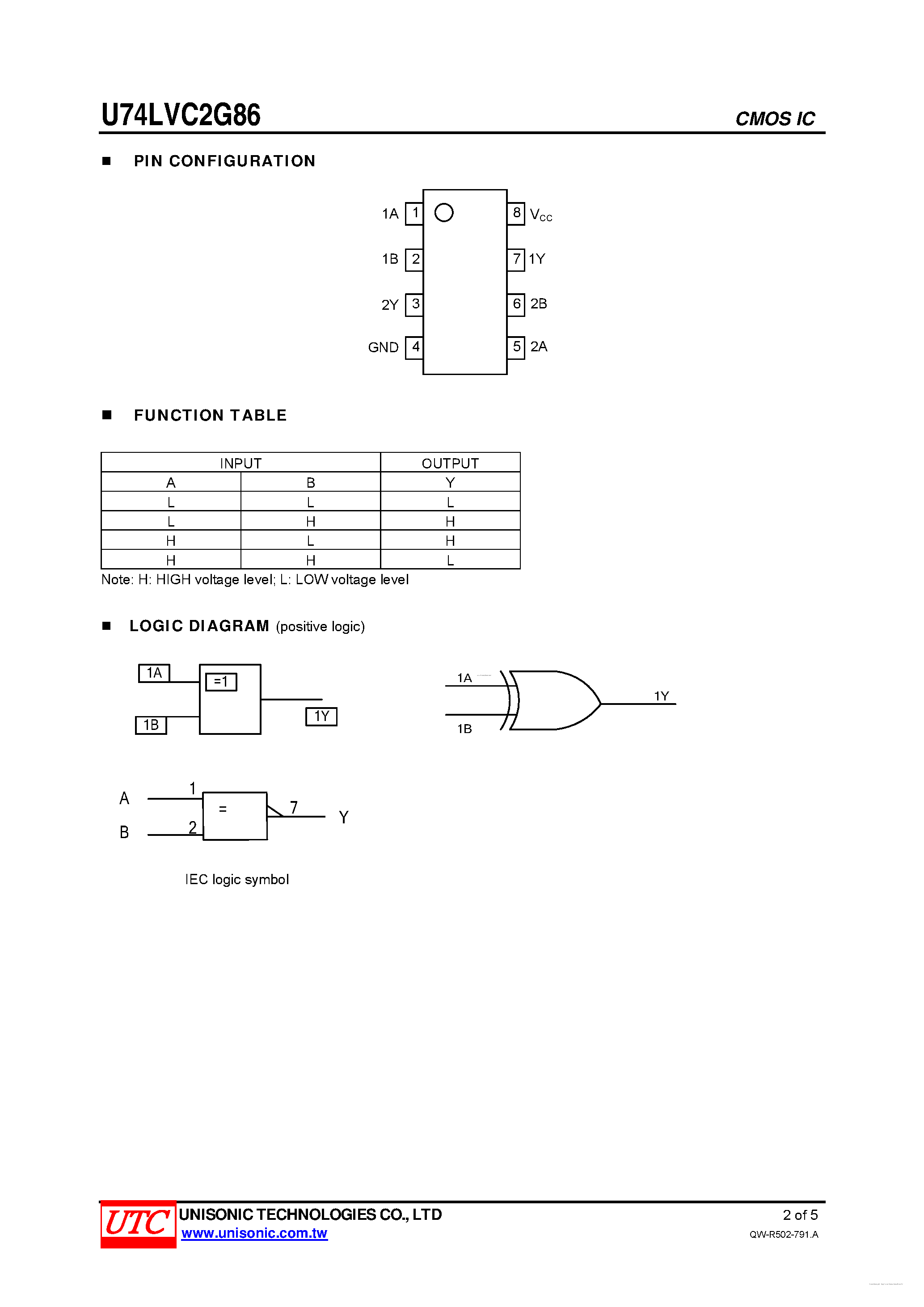 Datasheet U74LVC2G86 - DUAL 2-INPUT EXCLUSIVE-OR GATE page 2