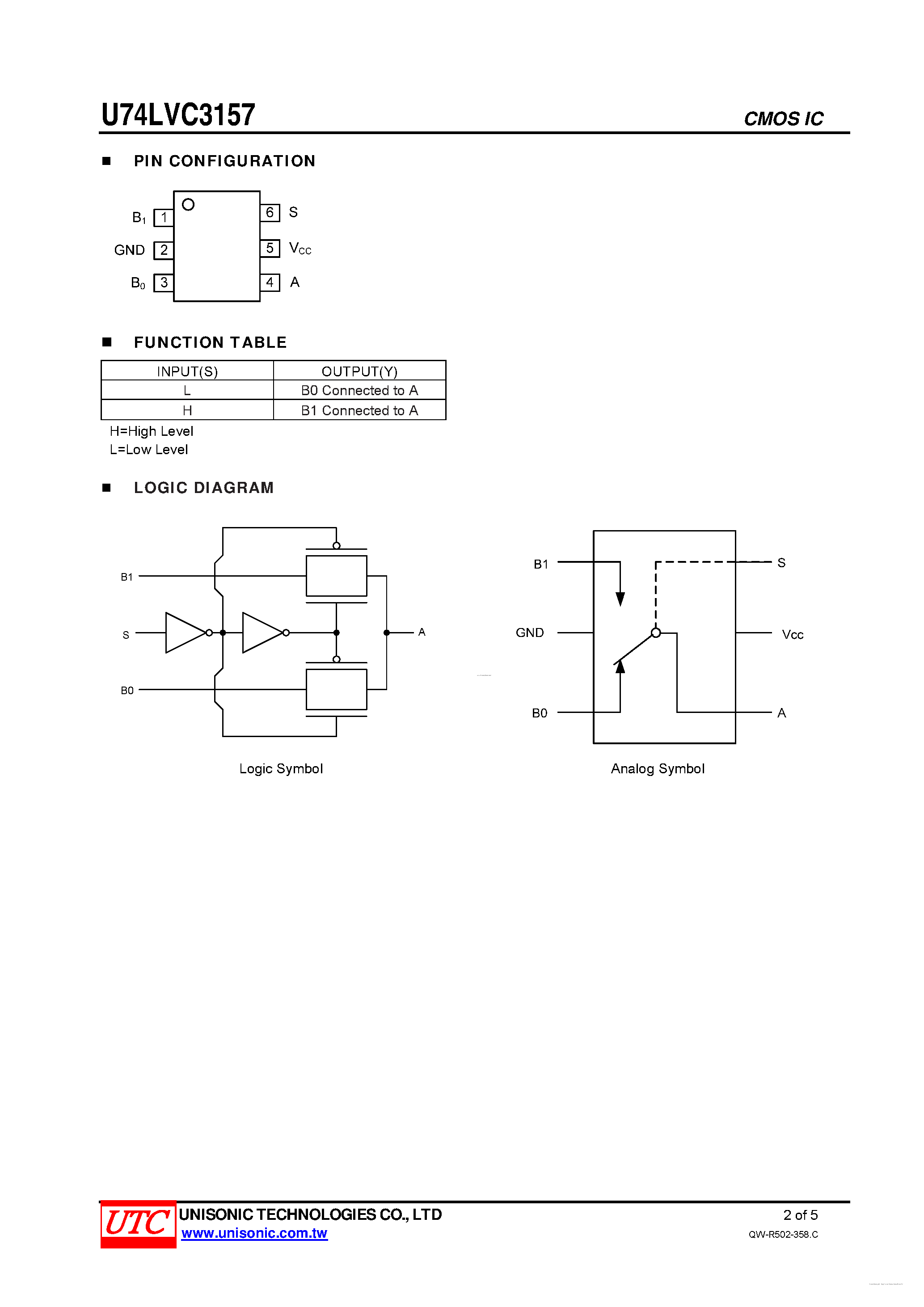 Datasheet U74LVC3157 page 2 Datasheet U74LVC3157 - DOUBLE-THROW ANALOG SWITCH page 2