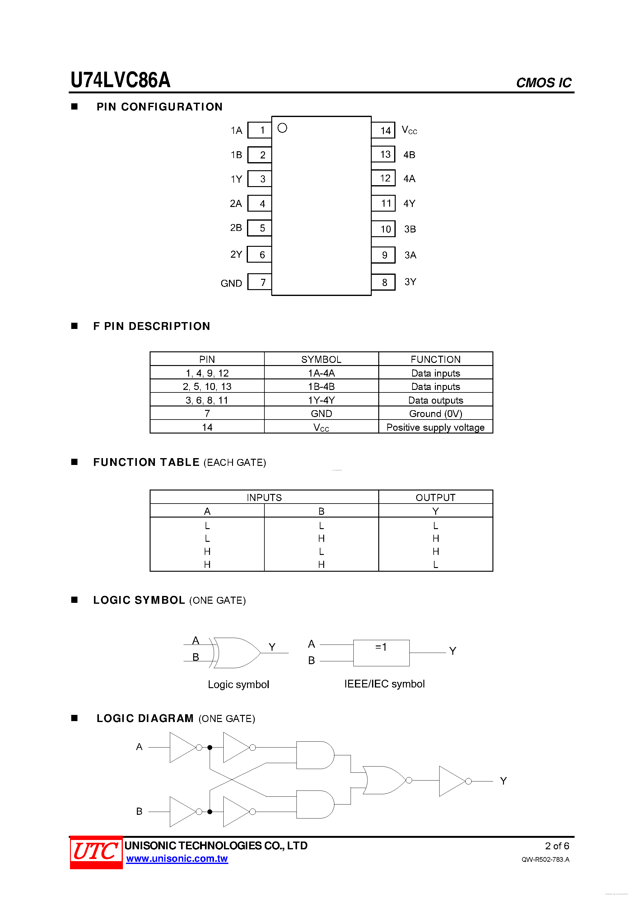 Datasheet U74LVC86A page 2 Datasheet U74LVC86A - QUAD 2-INPUT EXCLUSIVE OR GATE page 2