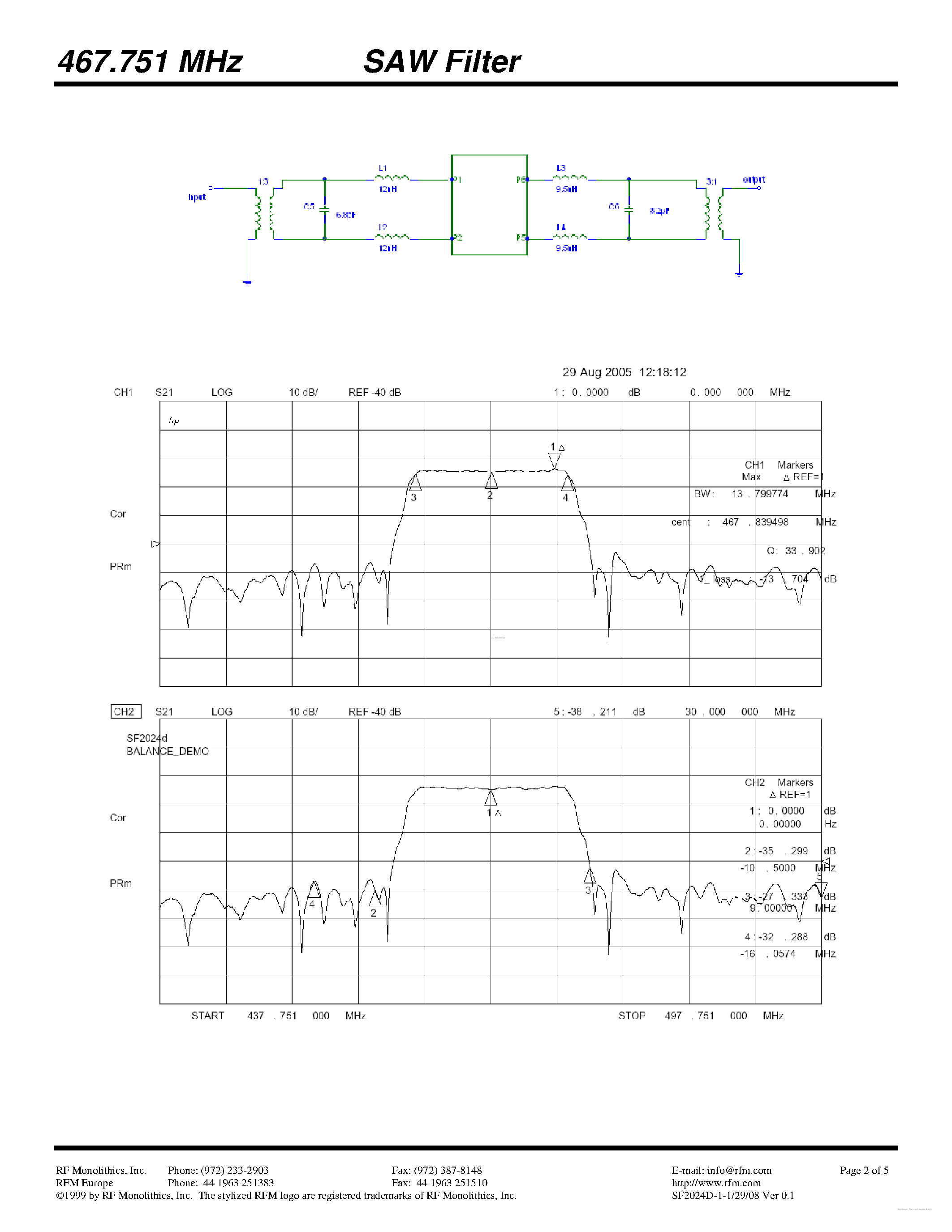 Datasheet SF2024D-1 - SAW Filter page 2