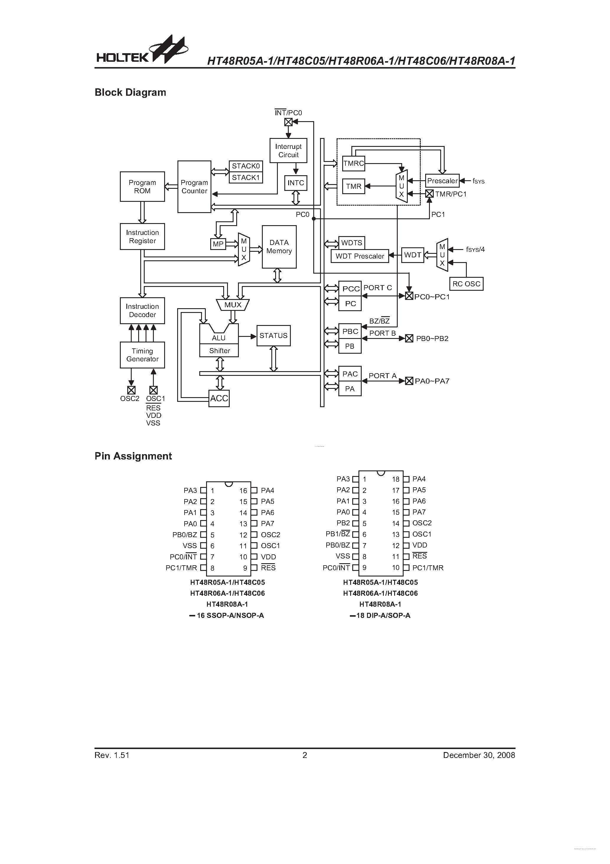 Даташит на микросхему HT48C05 страница 2 Даташит HT48C05 - страница 2