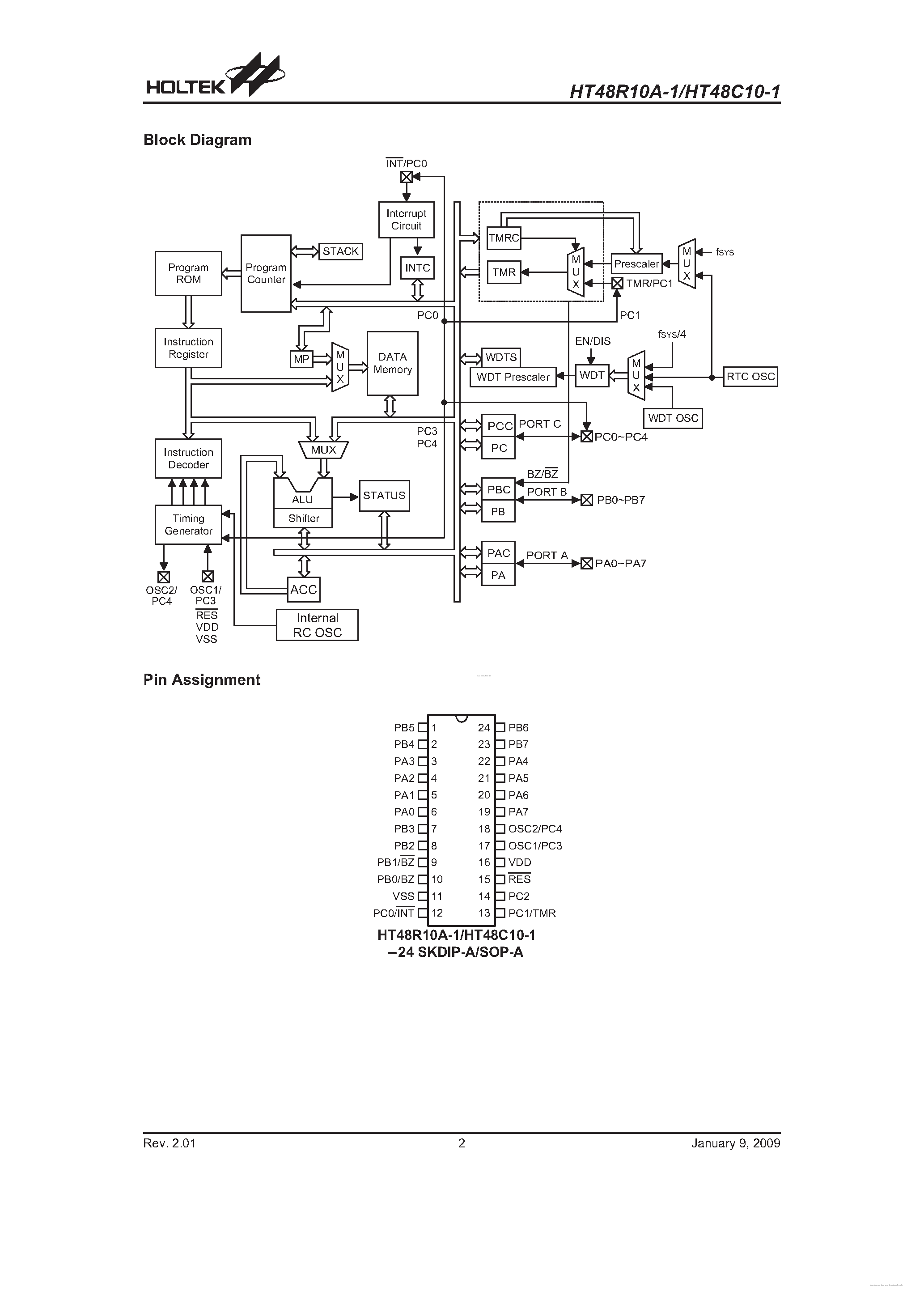 Datasheet HT48C10-1 - page 2