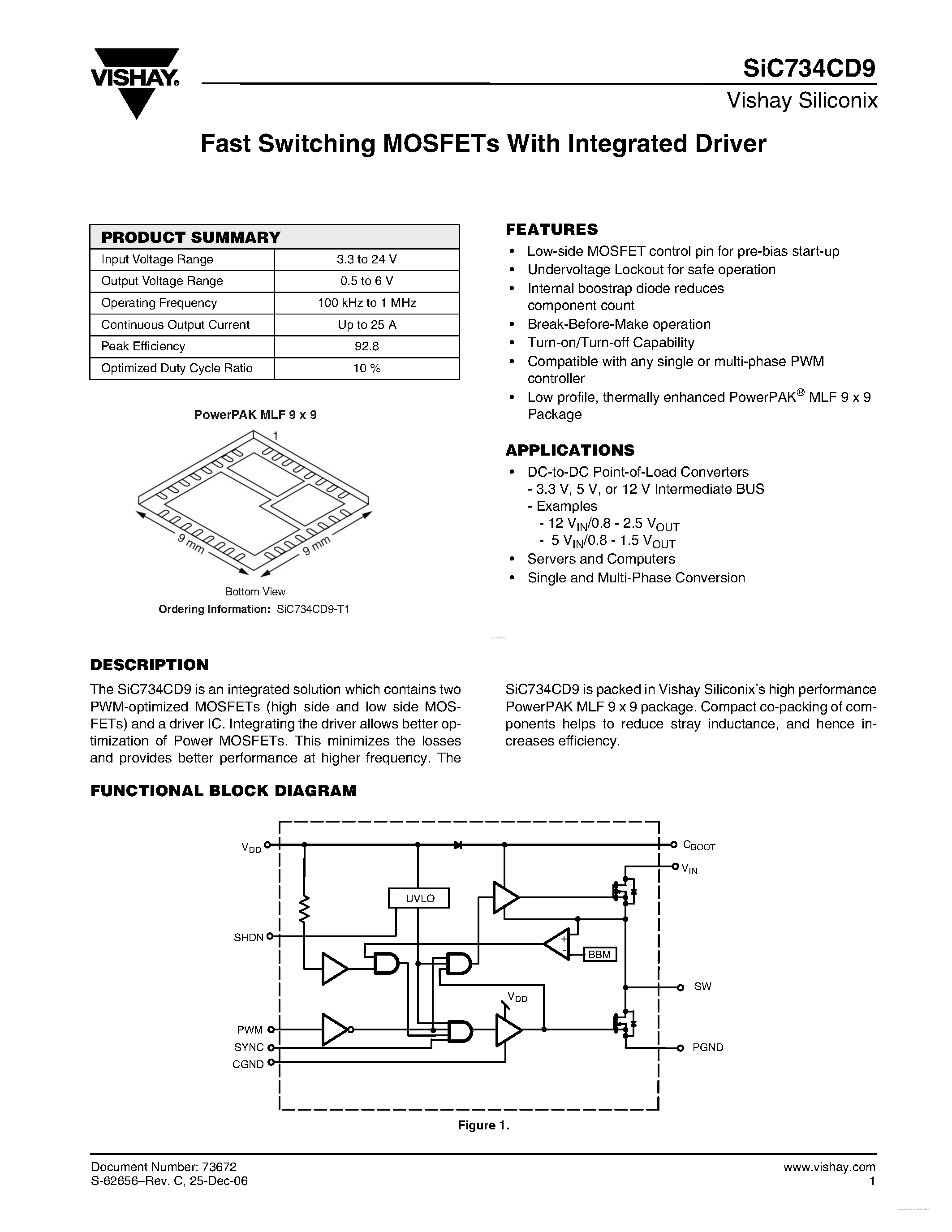 Datasheet SIC734CD9 page 1 Datasheet SIC734CD9 - Fast Switching MOSFETs page 1