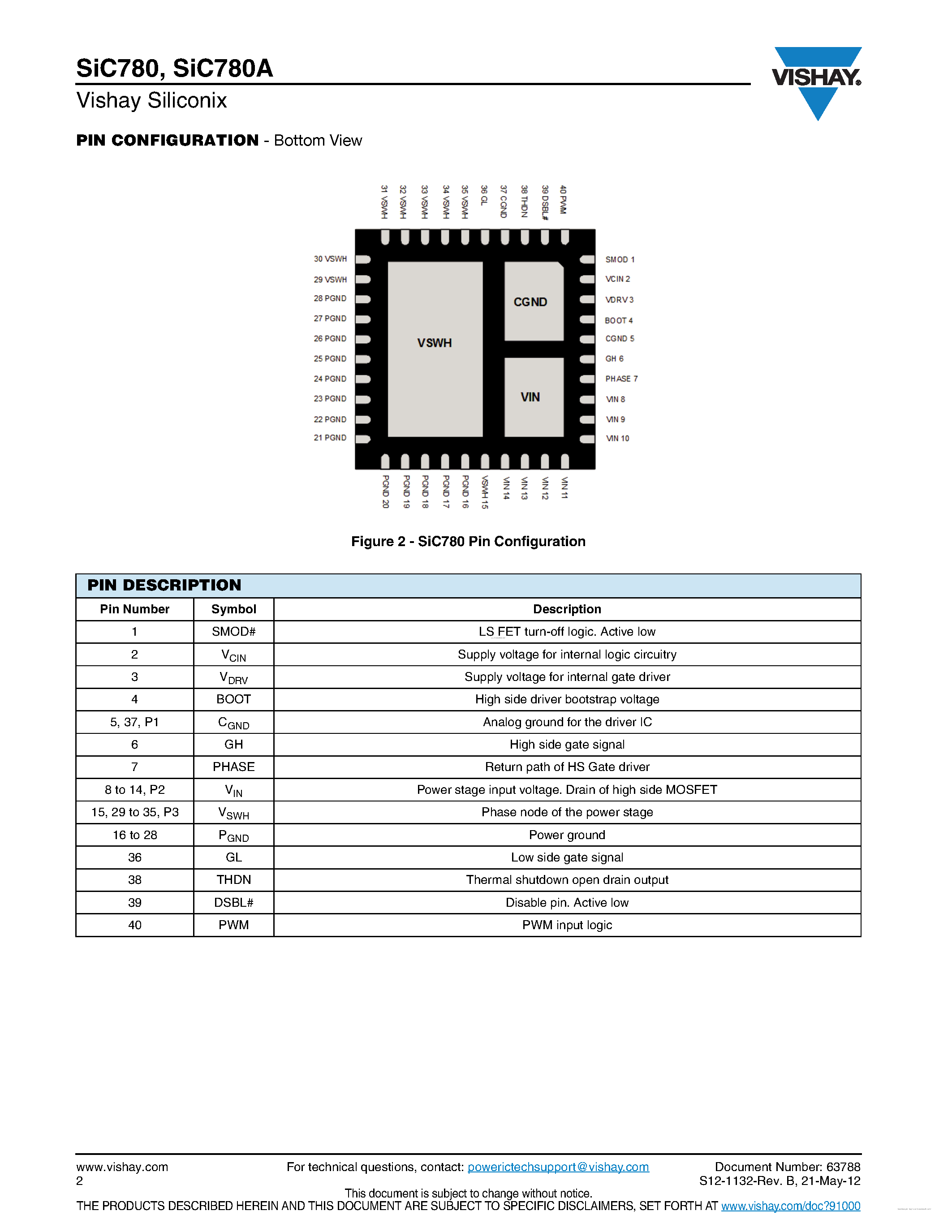 Datasheet SIC780 - Integrated DrMOS Power Stage page 2