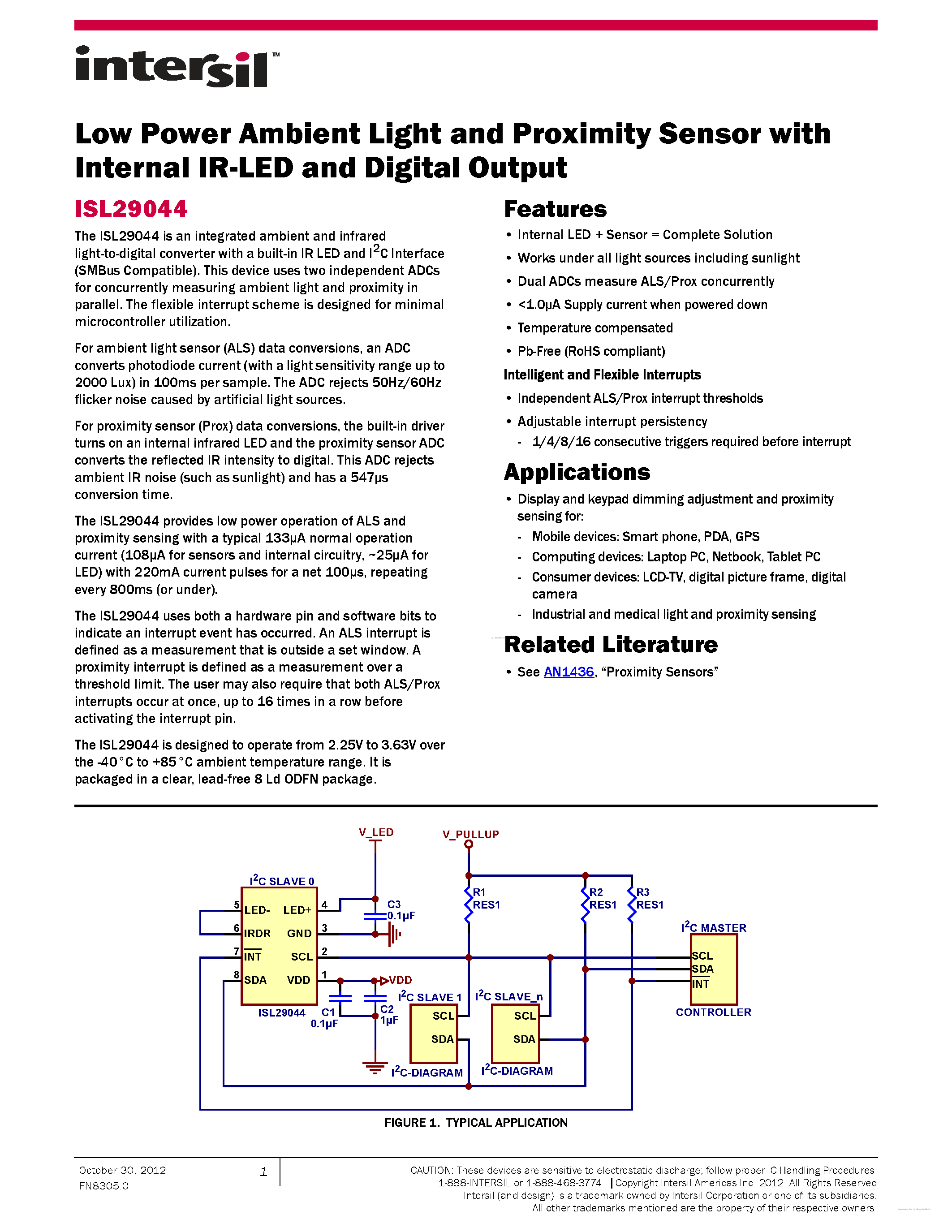 Datasheet ISL29044 page 1 Datasheet ISL29044 - page 1