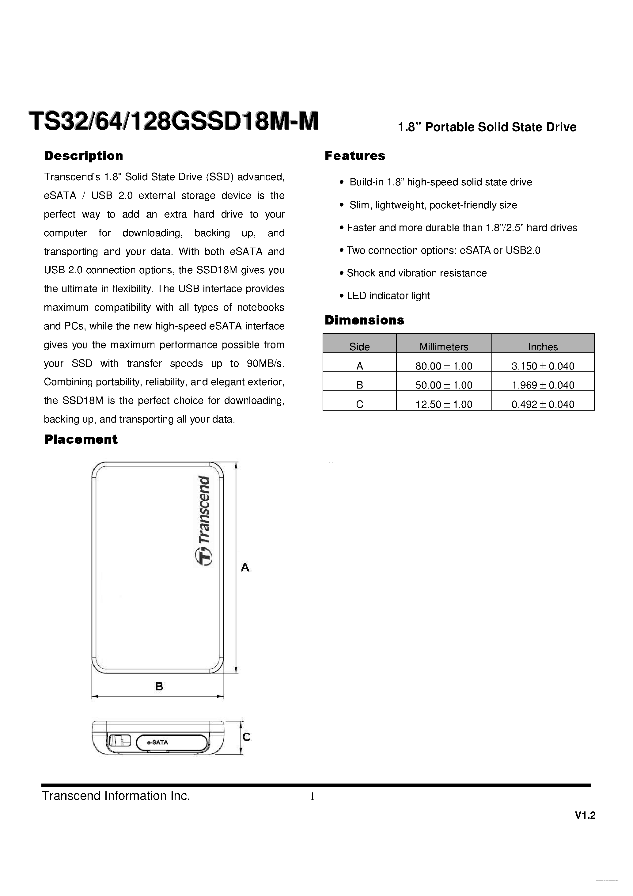 Datasheet TS32GSSD18M-M - page 1