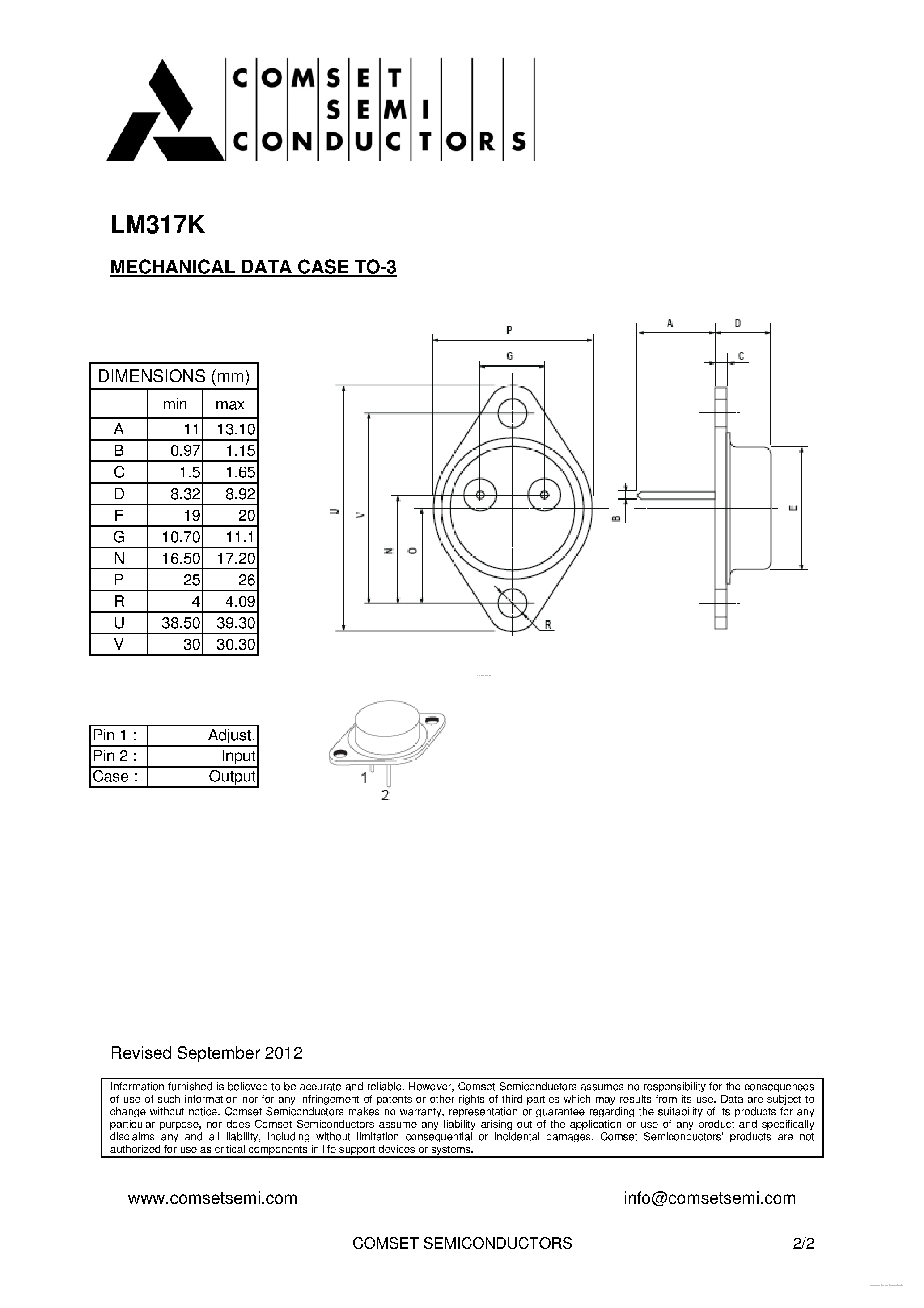 Даташит LM317K - 3-Terminal POSITIVE ADJUSTABLE VOLTAGE REGULATOR страница 2