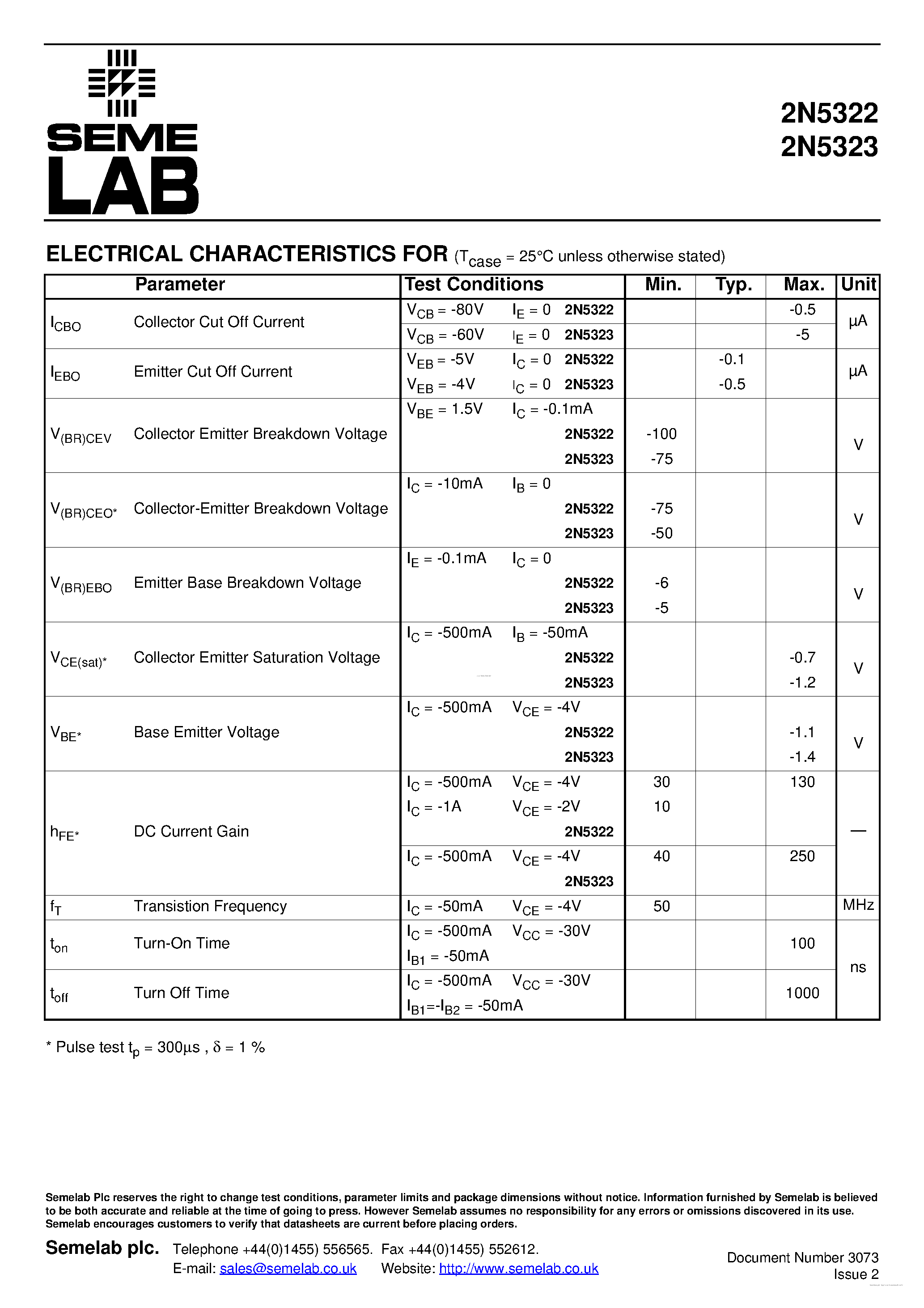 Datasheet 2N5322 page 2 Datasheet 2N5322 - (2N5322 / 2N5323) HIGH SPEED MEDIUM VOLTAGE SWITCHES page 2