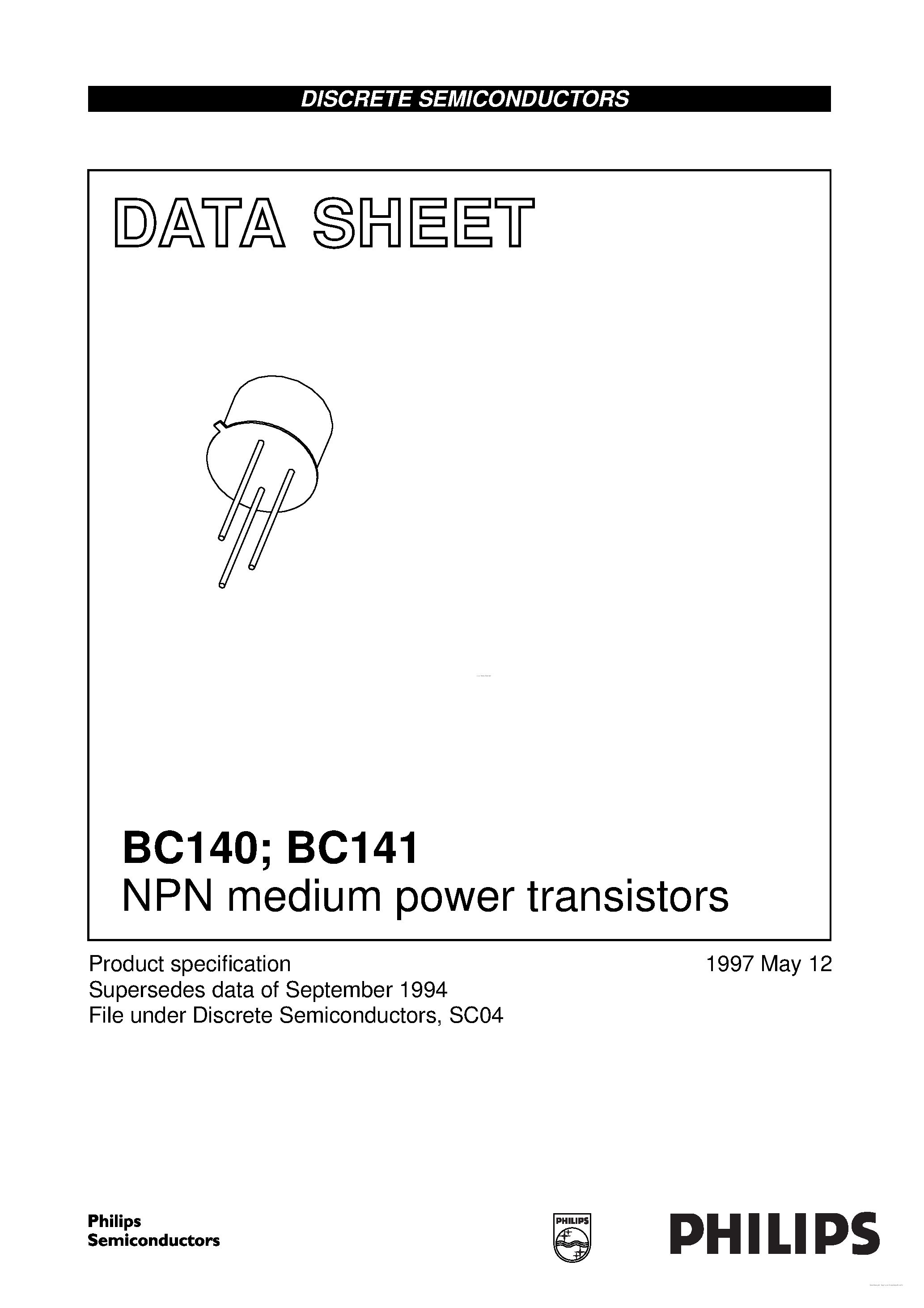 Даташит BC140-(BC140 / BC141) NPN medium power transistors страница 1