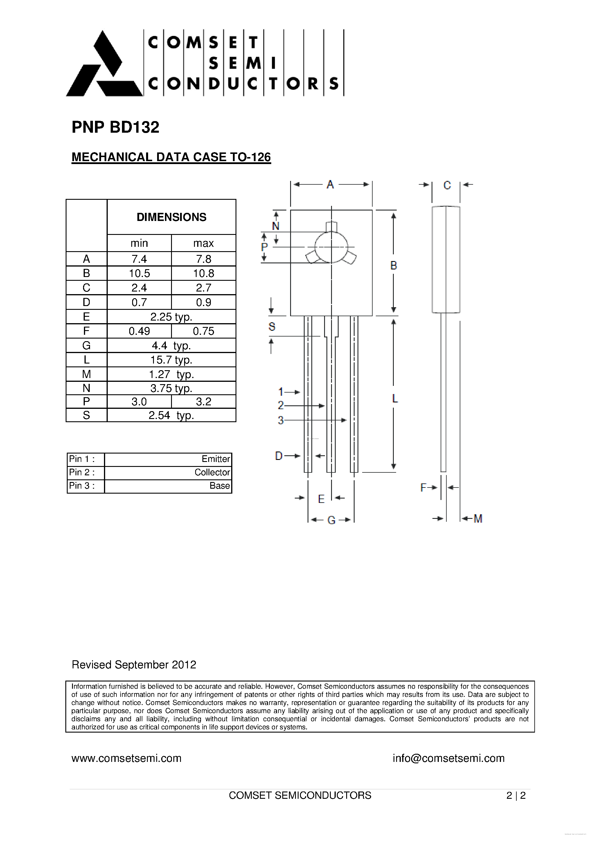 Даташит BD132 - SILICON PLANAR EPITAXIAL POWER TRANSISTORS страница 2