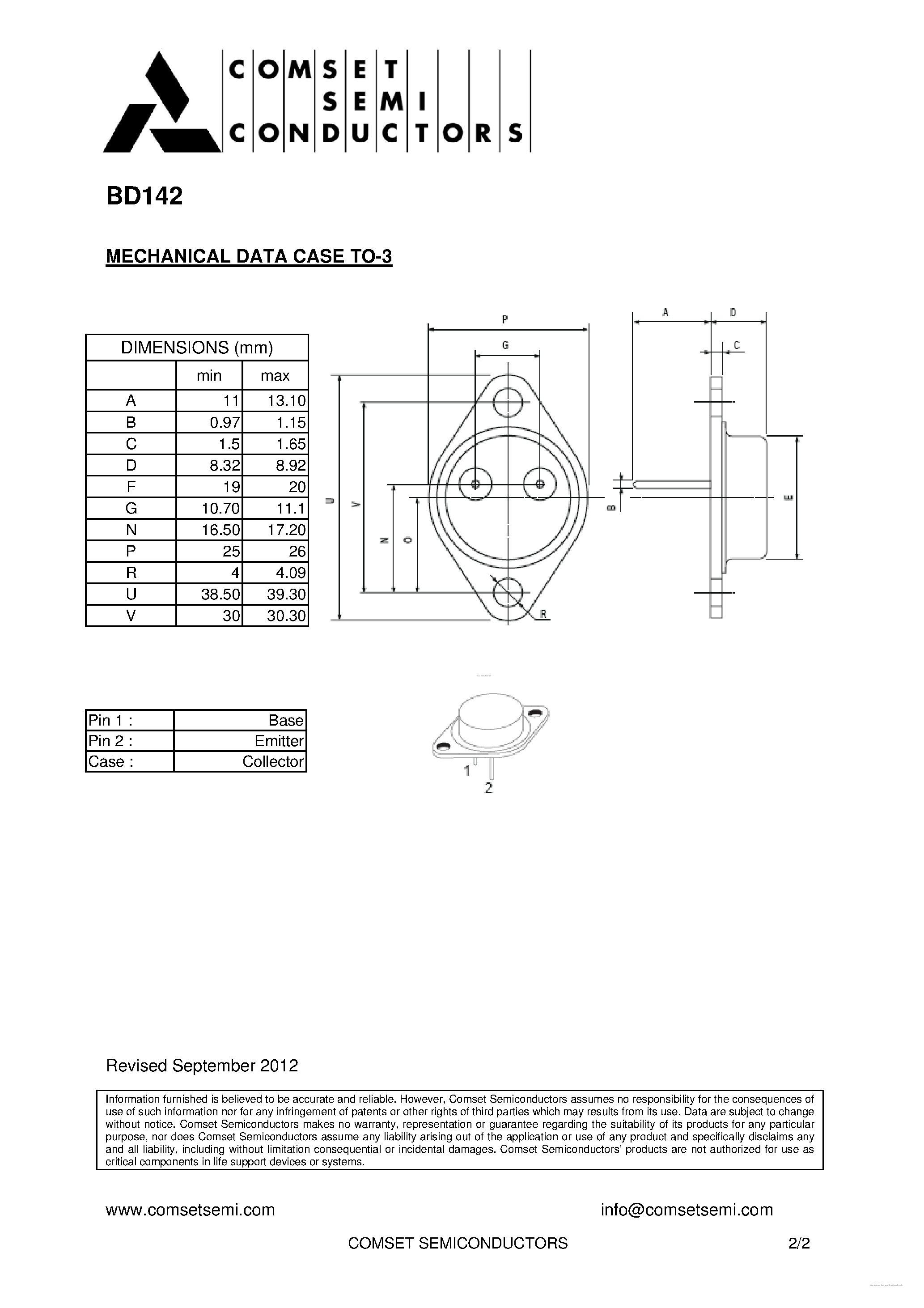 Datasheet BD142 page 2 Datasheet BD142 - NPN Silicon Transistor page 2