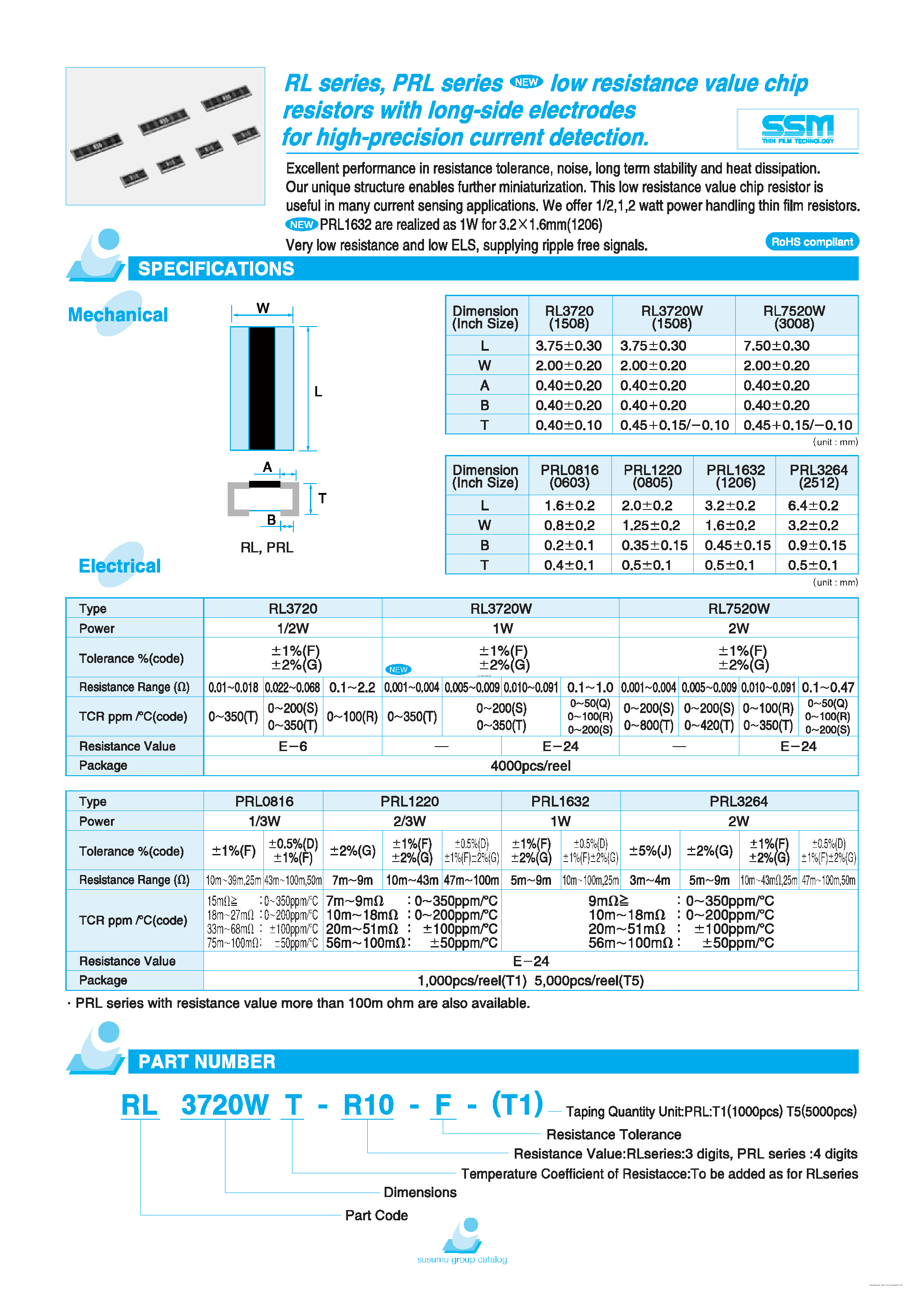 Даташит на микросхему RL3720WT-R10-F страница 1 Даташит RL3720WT-R10-F - low resistance value chip resistors страница 1