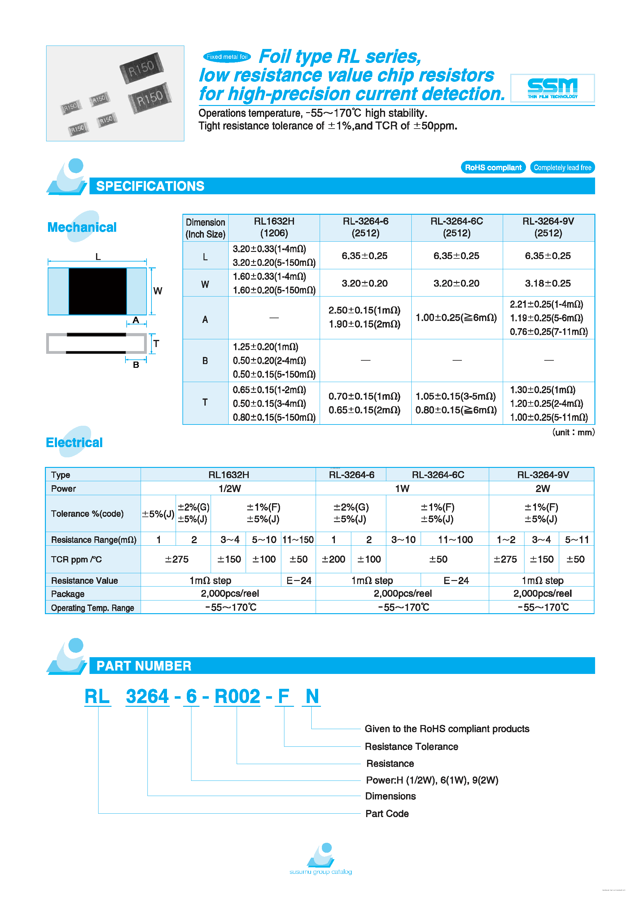 Даташит RL3264-6-R002-FN - low resistance value chip resistors страница 1