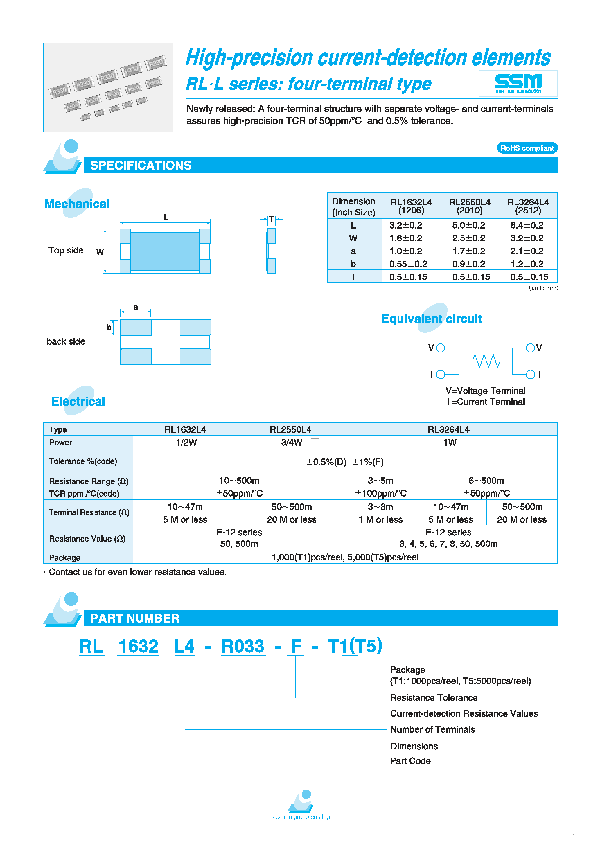 Datasheet RL1632L4-R033-F-T1 page 1 Datasheet RL1632L4-R033-F-T1 - High-precision current-detection elements page 1